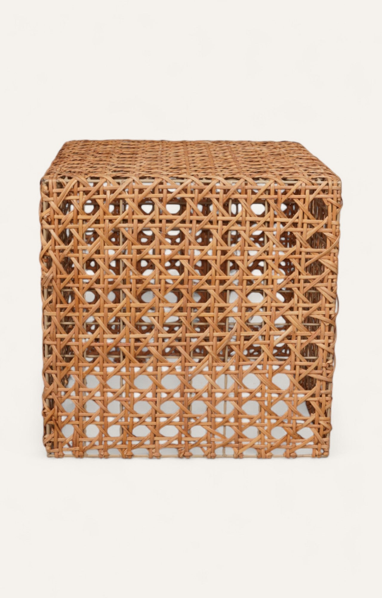 Woven rattan cube stool