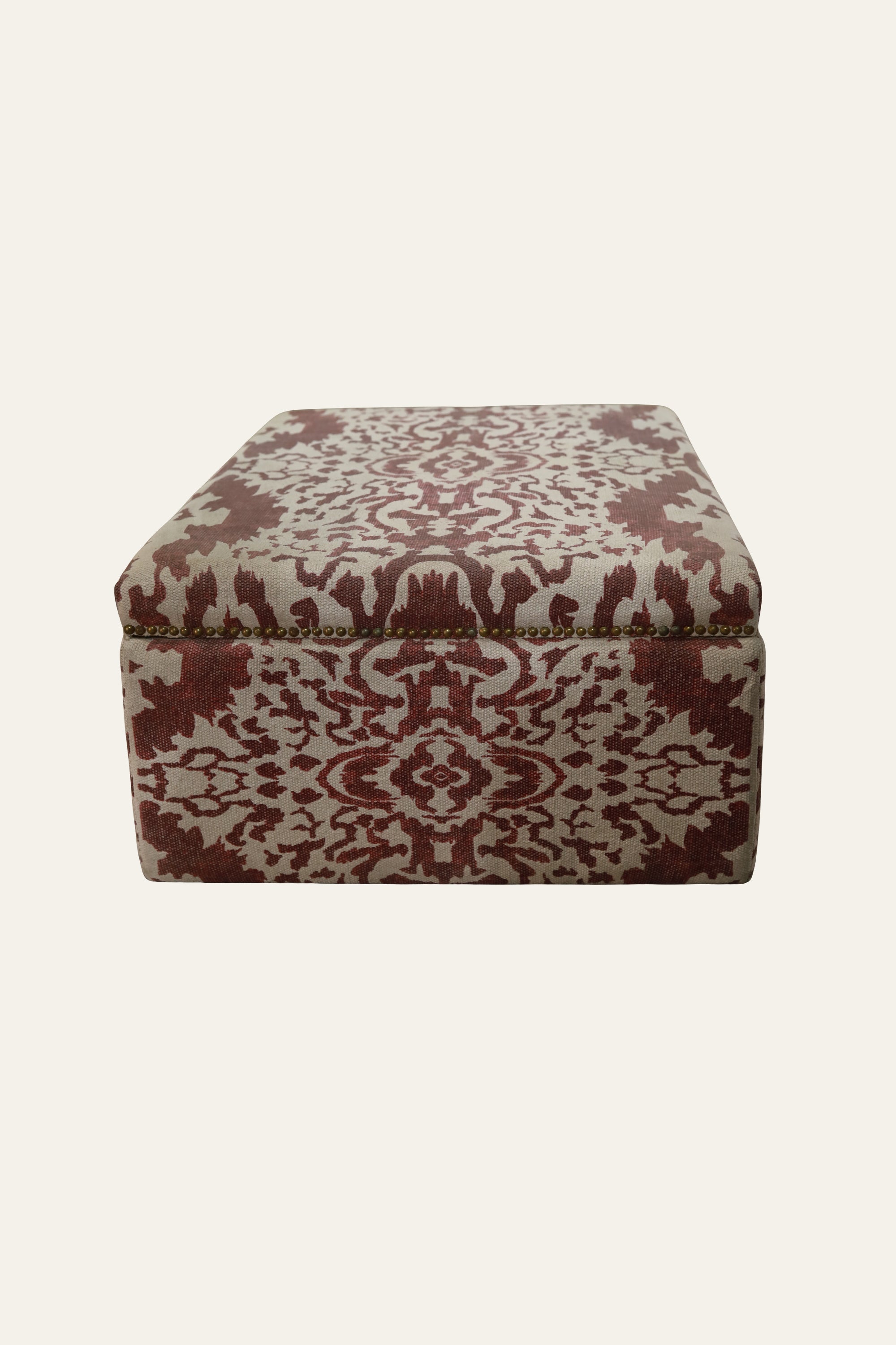 Floral Handwoven Dhurrie Storage Trunk with Brasshead Trim