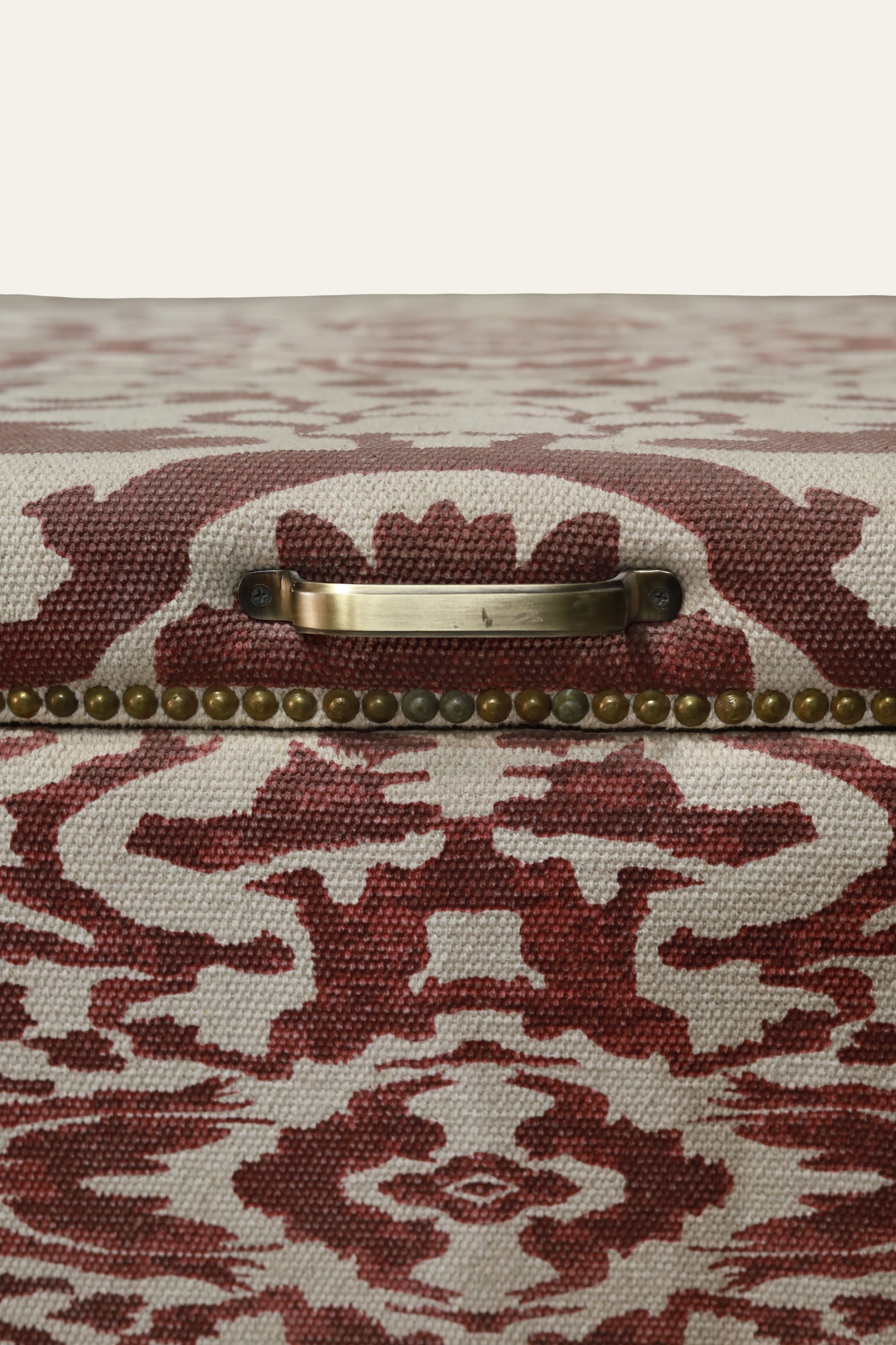 Floral Handwoven Dhurrie Storage Trunk with Brasshead Trim