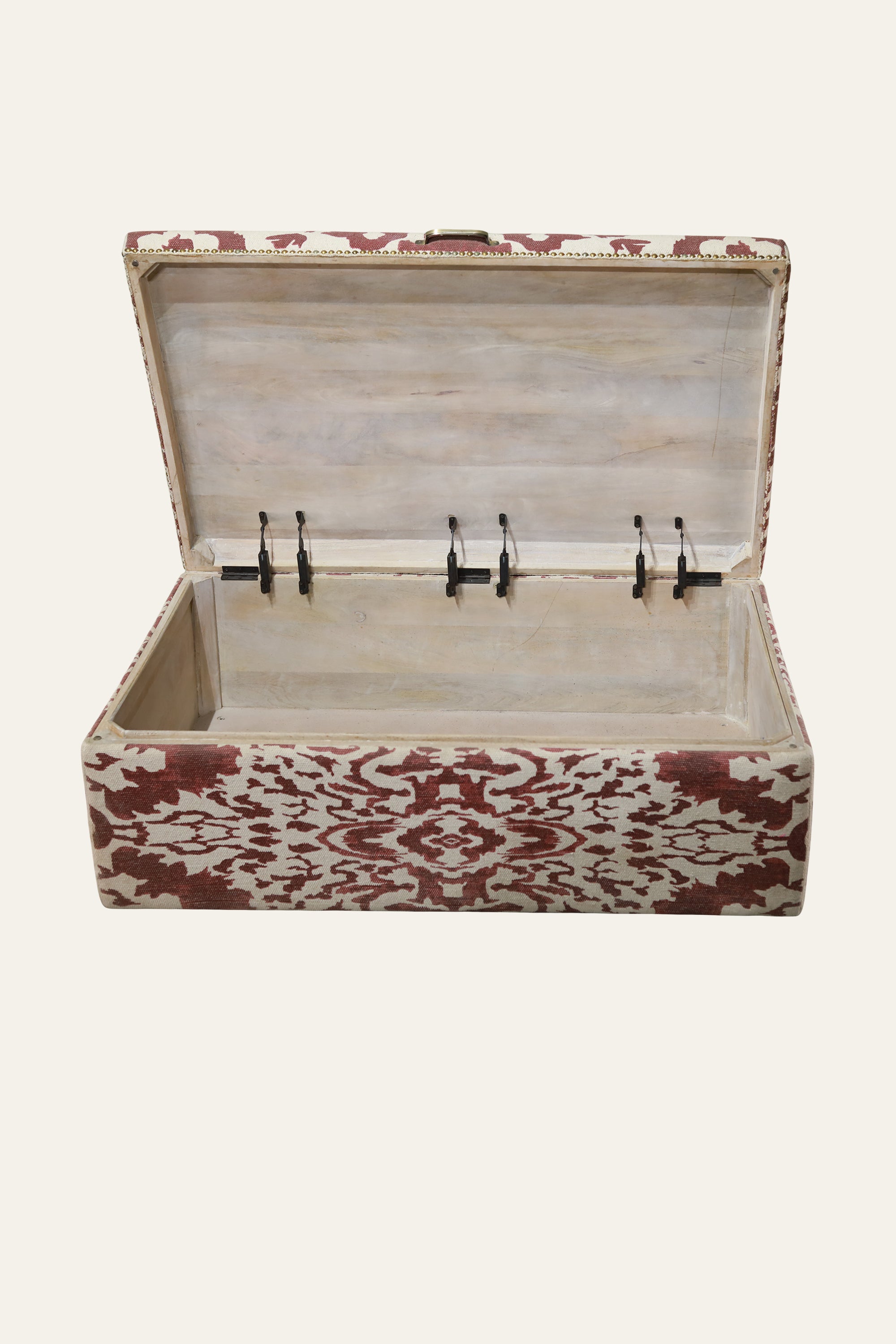 Floral Handwoven Dhurrie Storage Trunk with Brasshead Trim