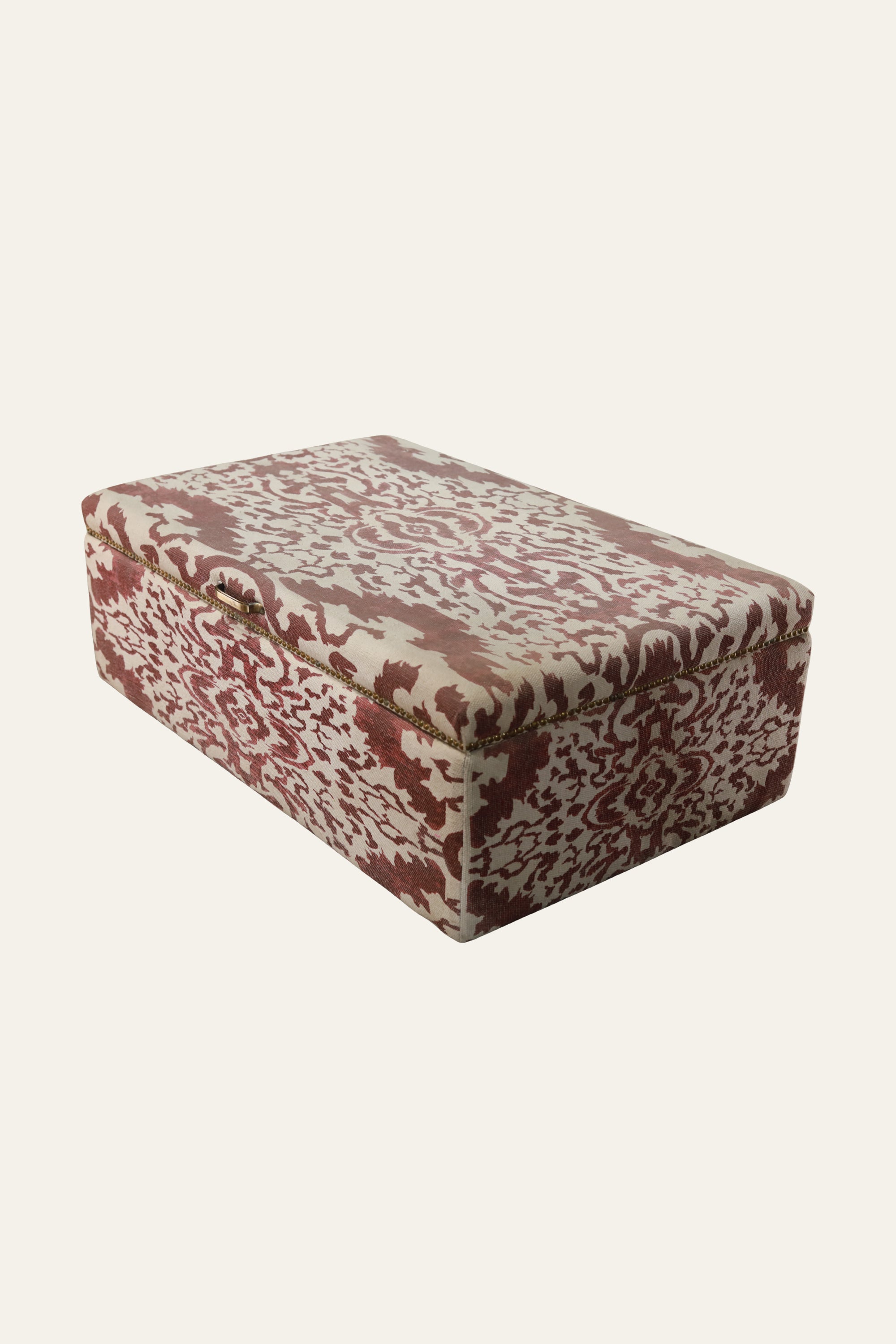 Floral Handwoven Dhurrie Storage Trunk with Brasshead Trim