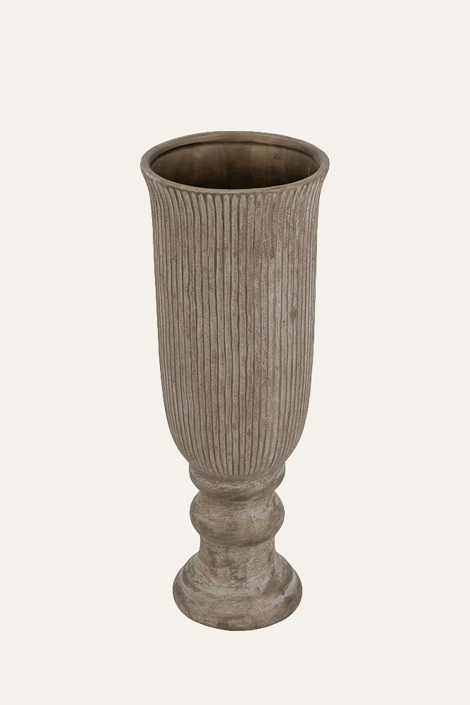 Tall Ribbed Vase with Pedestal Base