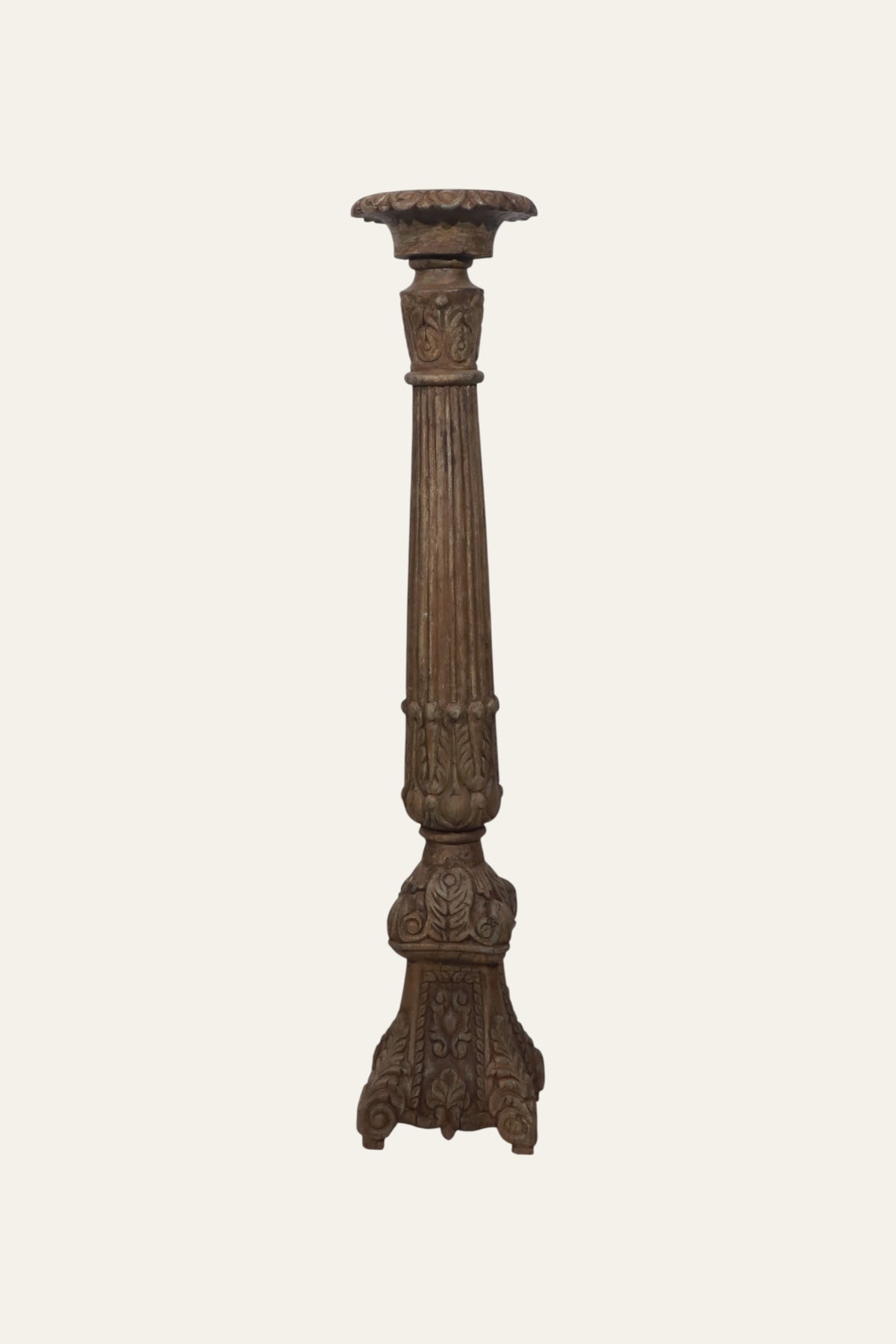 Tall fluted carved candle pedestal