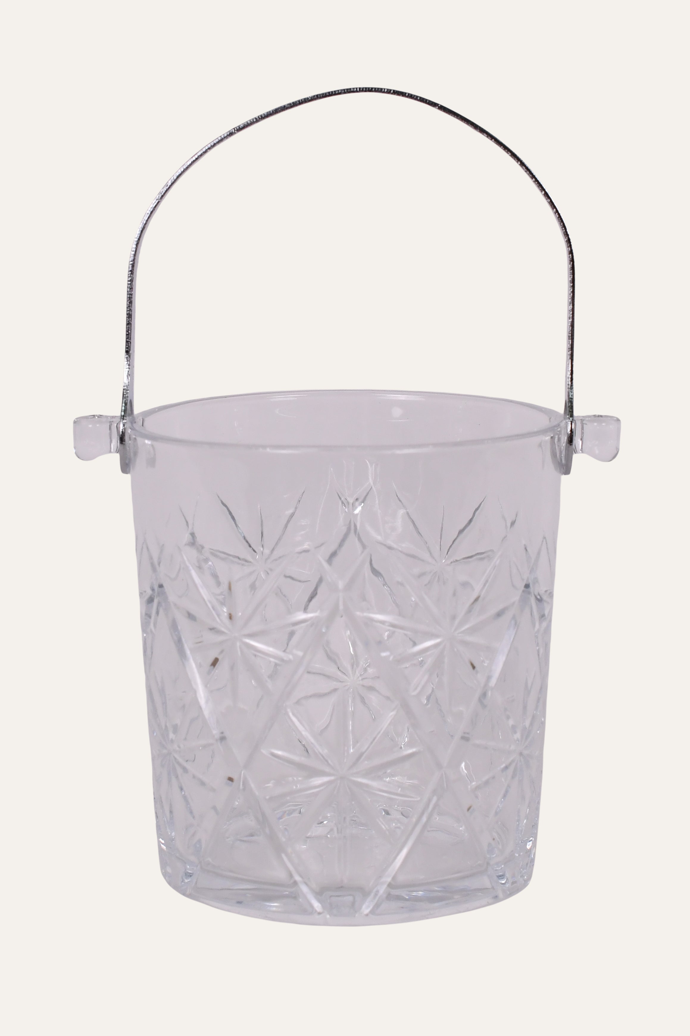 Transparent Cut Glass Ice Bucket with Handle