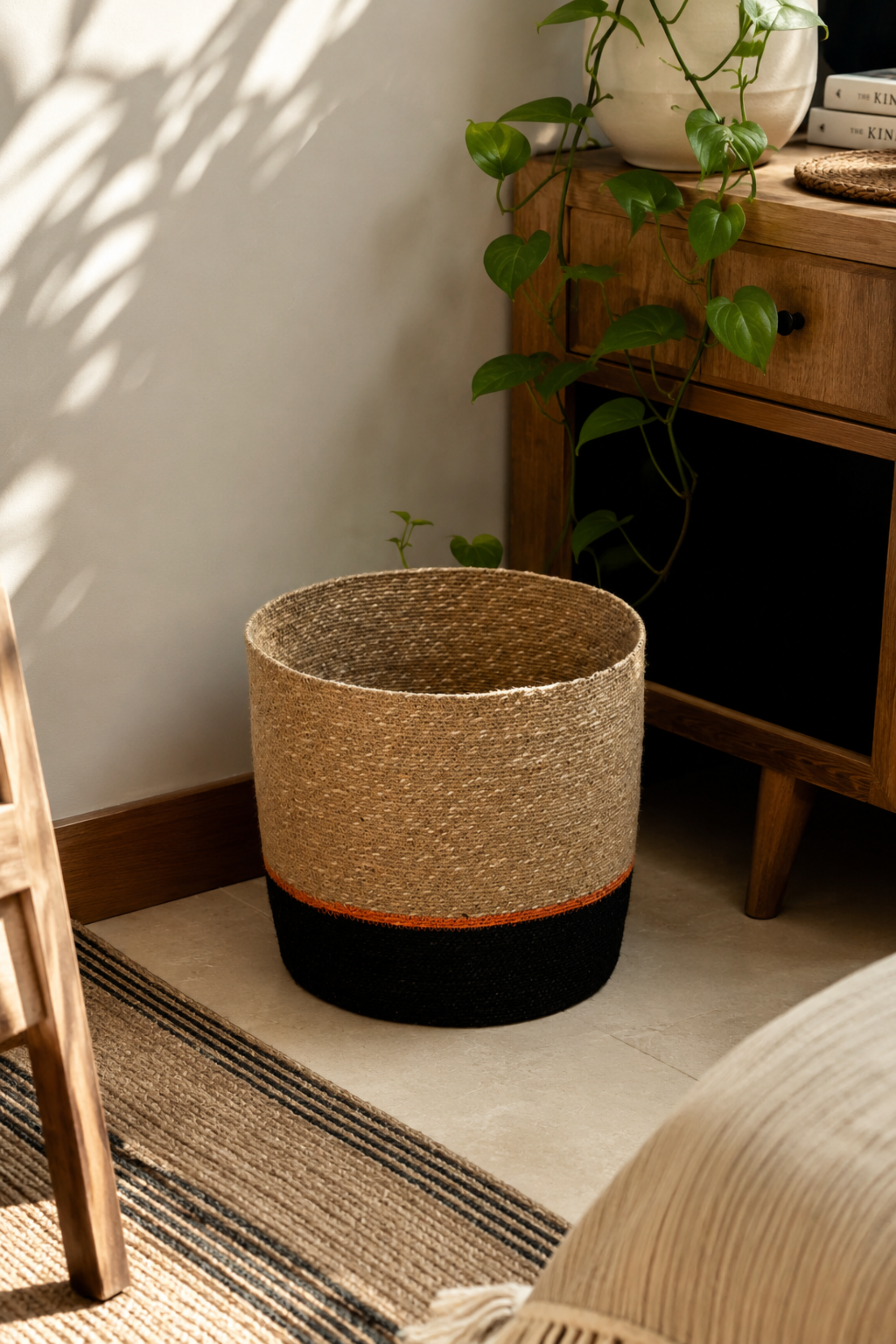 Two-Tone Seagrass Modern Storage Basket