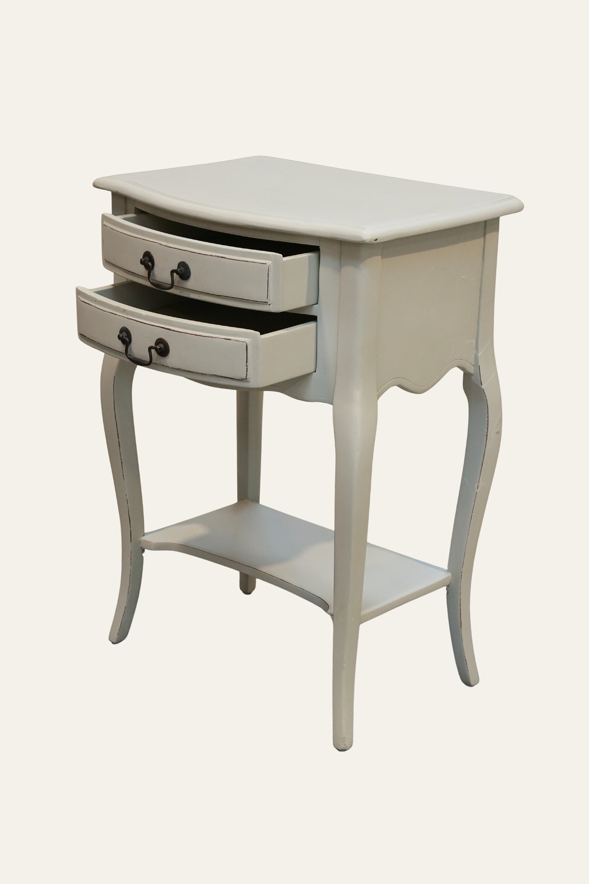 French Style Off-White Bedside Table with 2 Drawers and Shelf