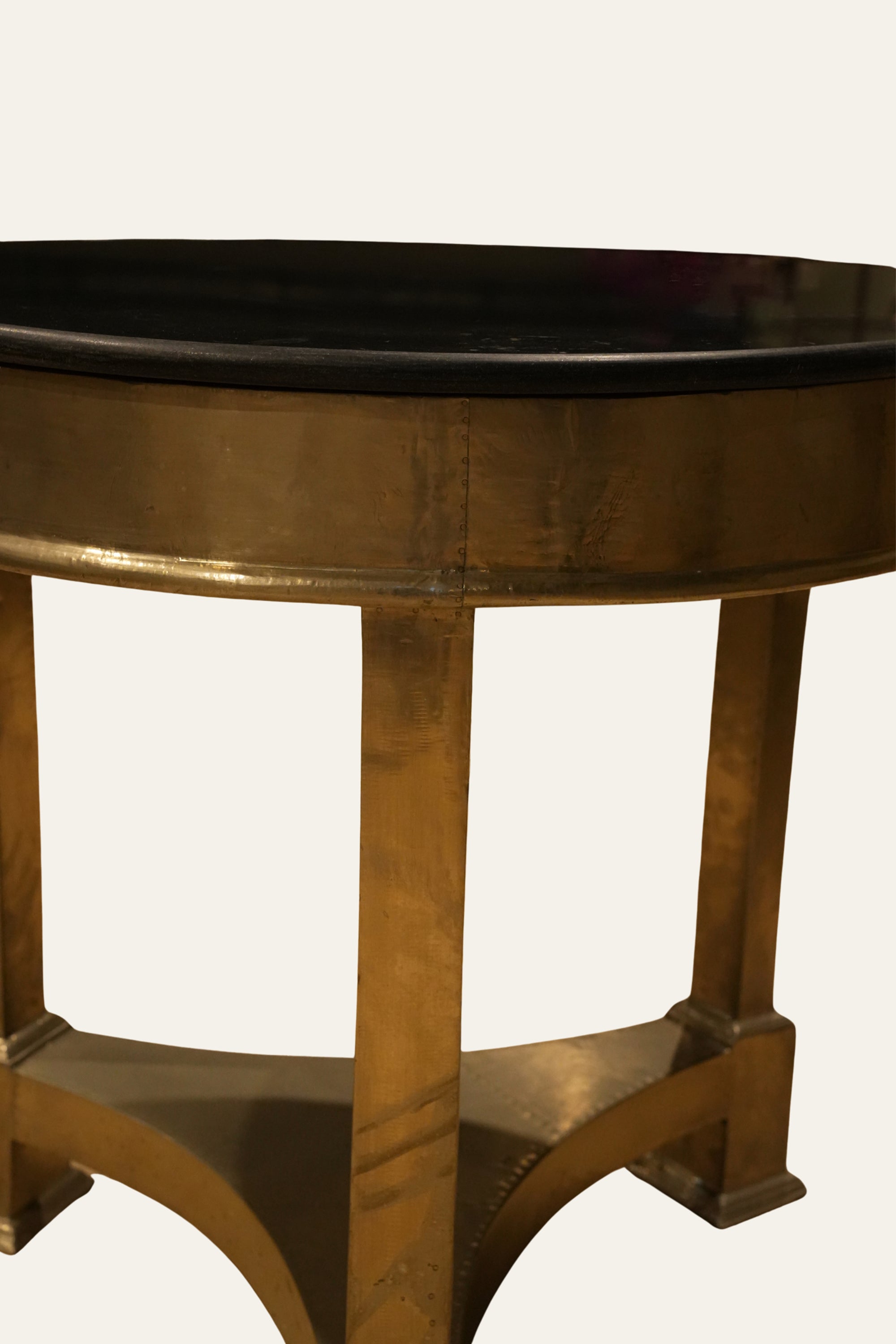 Round Marble Top Metal Cladded Bedside Table