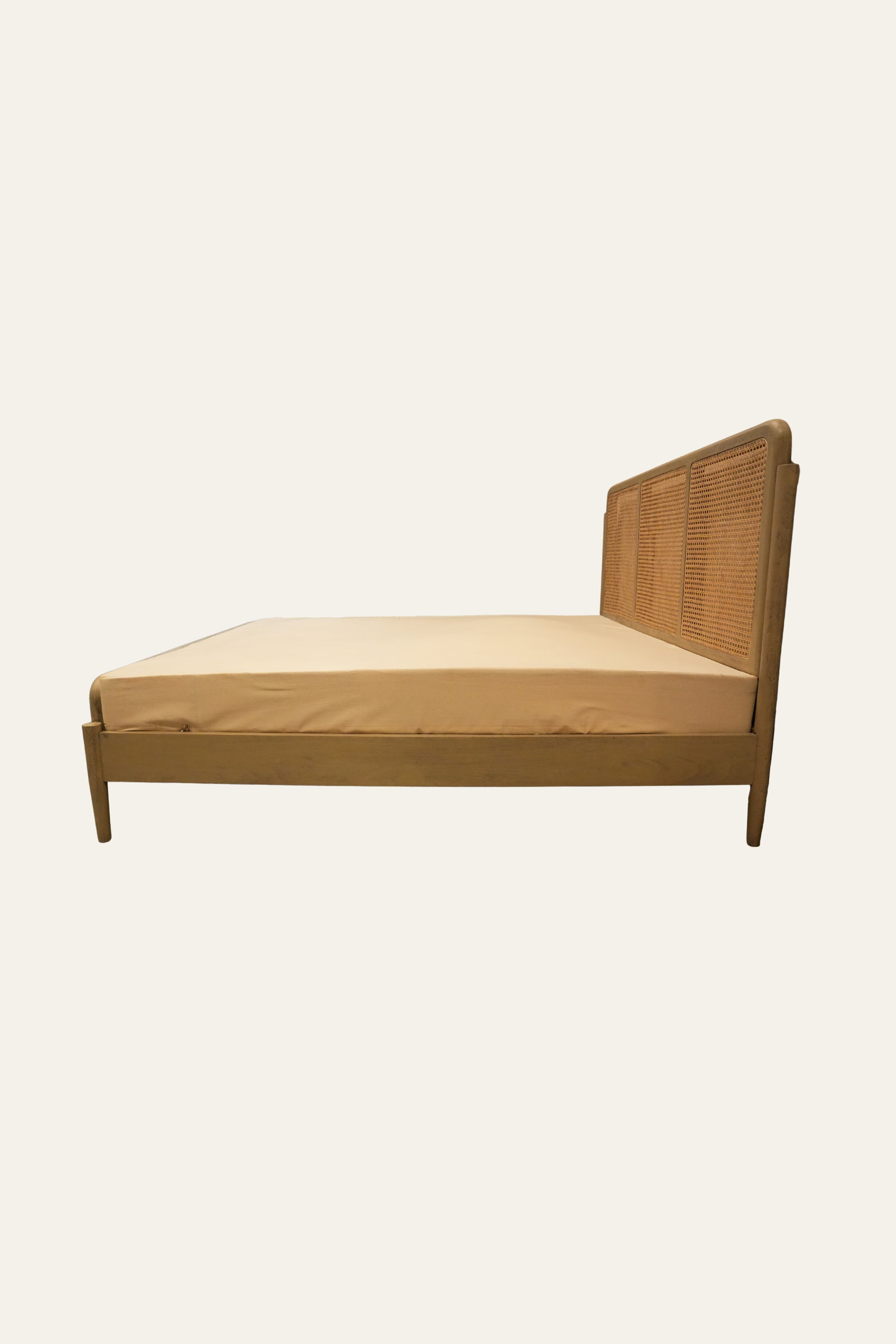 Brown Wooden Double Bed with Cane Headboard