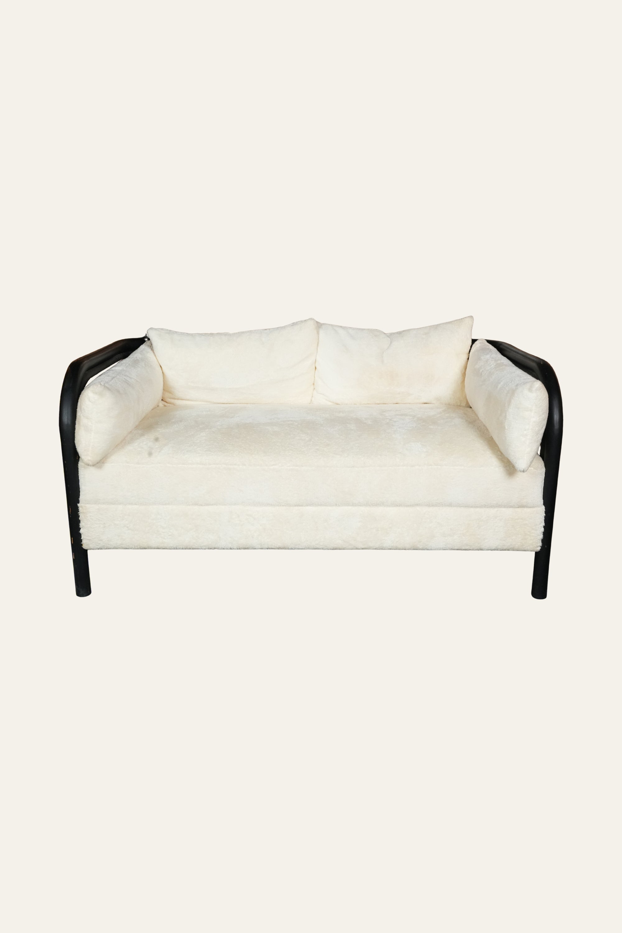 Cane Arm Loveseat Sofa in White Upholstery