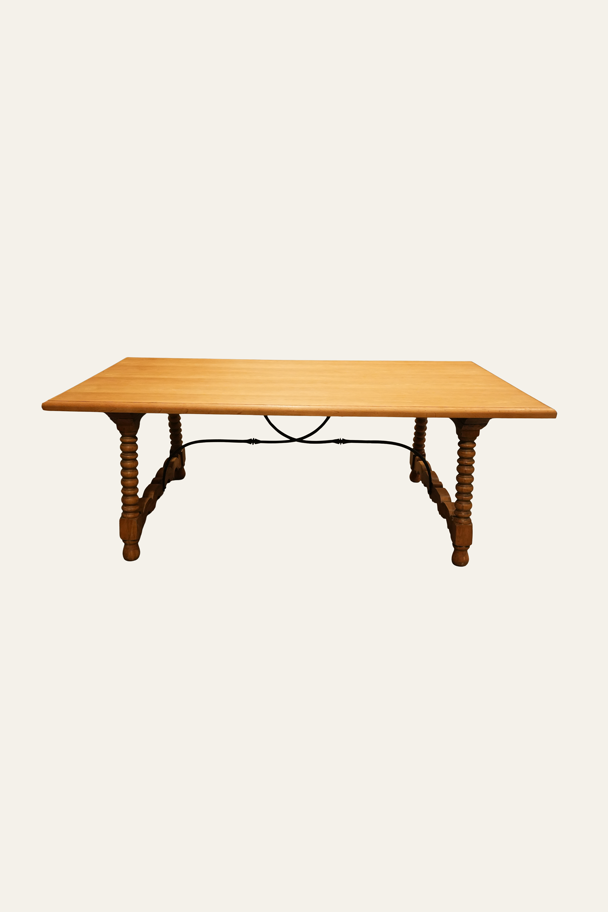 Brown Wooden Dining Table with Iron Stretcher