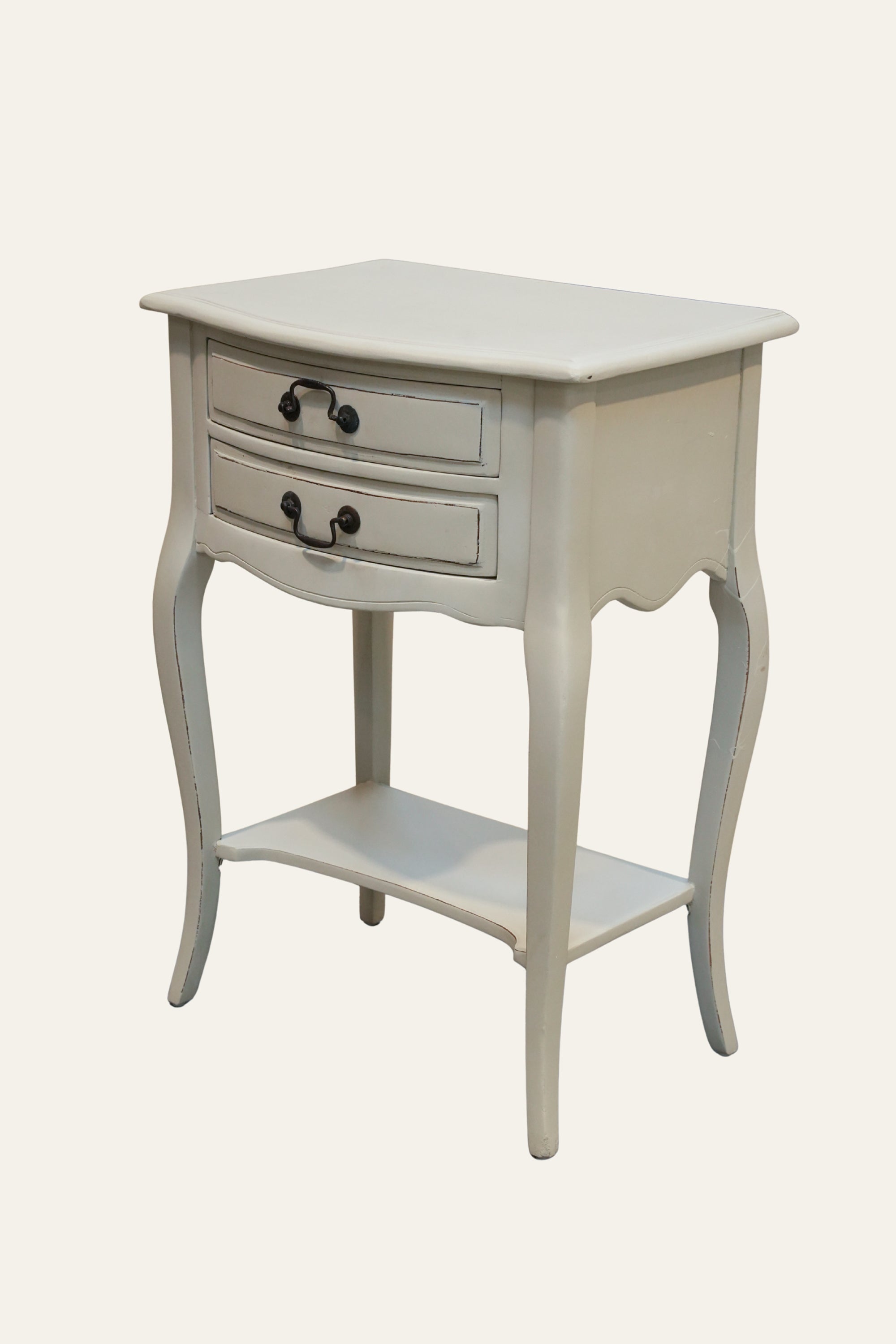 French Style Off-White Bedside Table with 2 Drawers and Shelf
