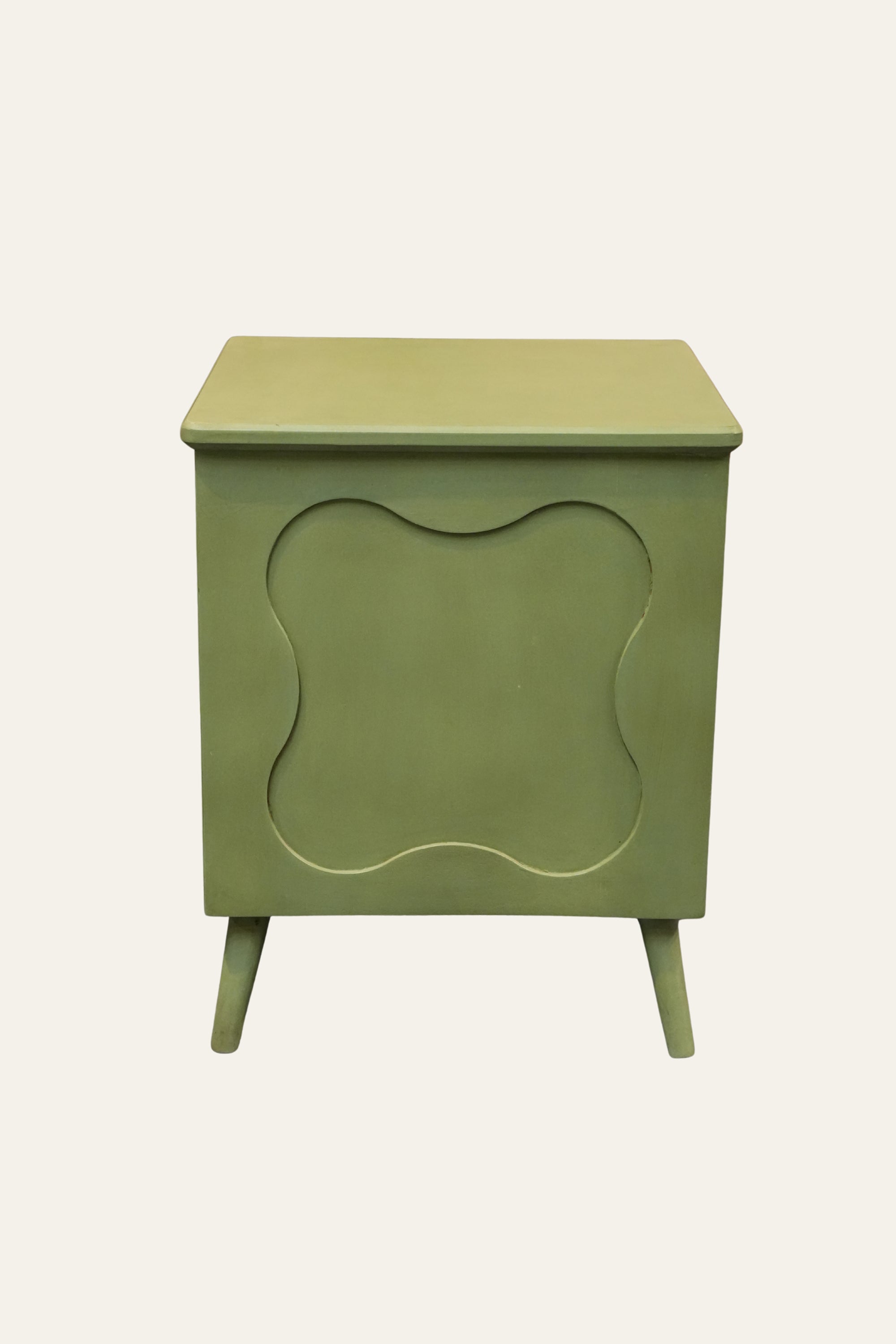 Olive Green Modern Bedside Table with 2 Storage Shelves