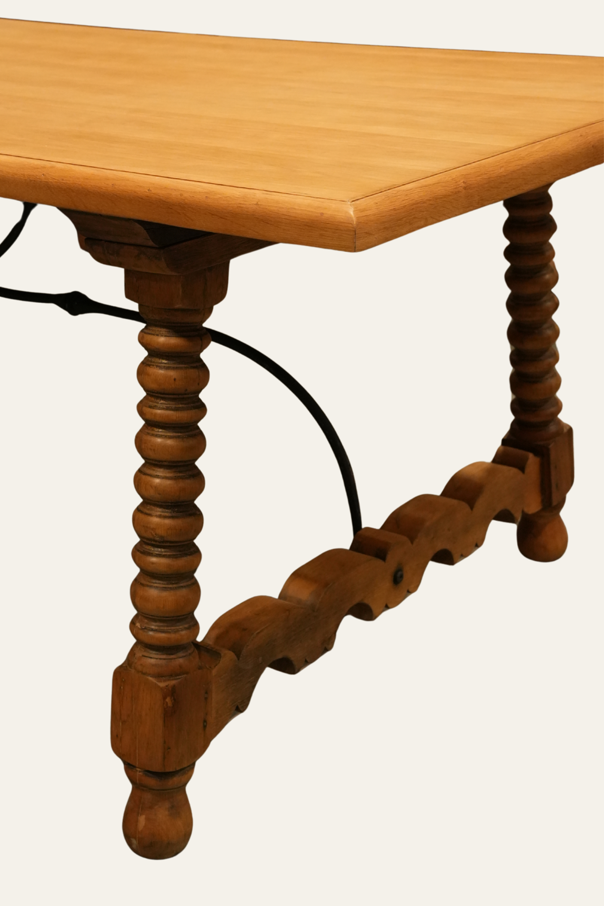 Brown Wooden Dining Table with Iron Stretcher