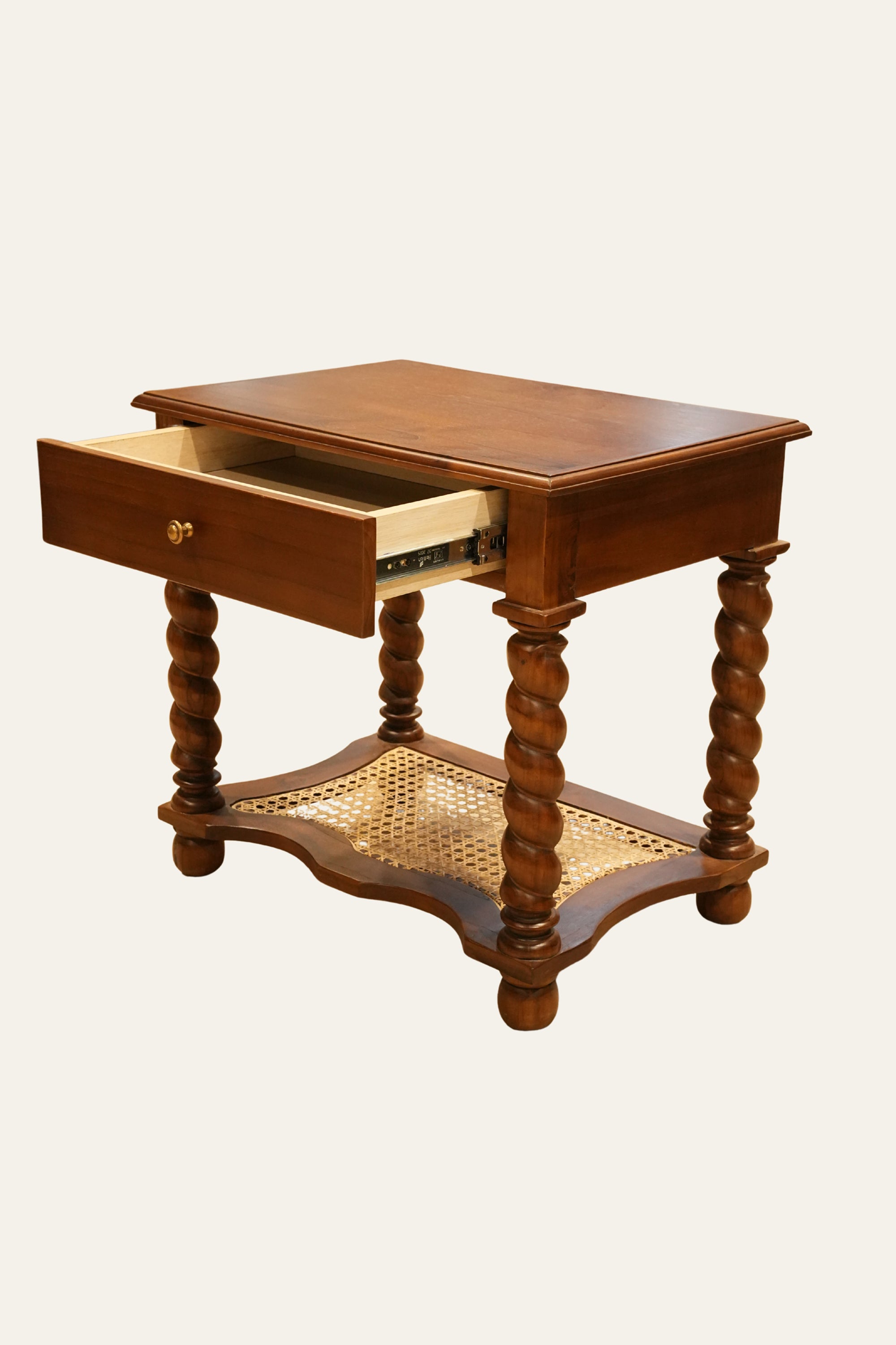 Barley Twist 1-Drawer Bedside Table with Cane Shelf