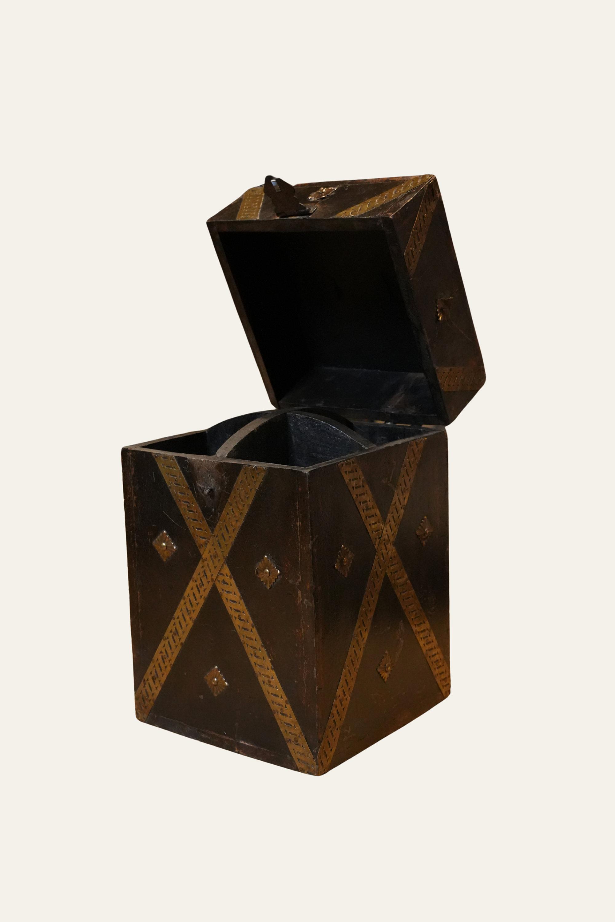 Antique Style Wooden Box with Brass X-Strap