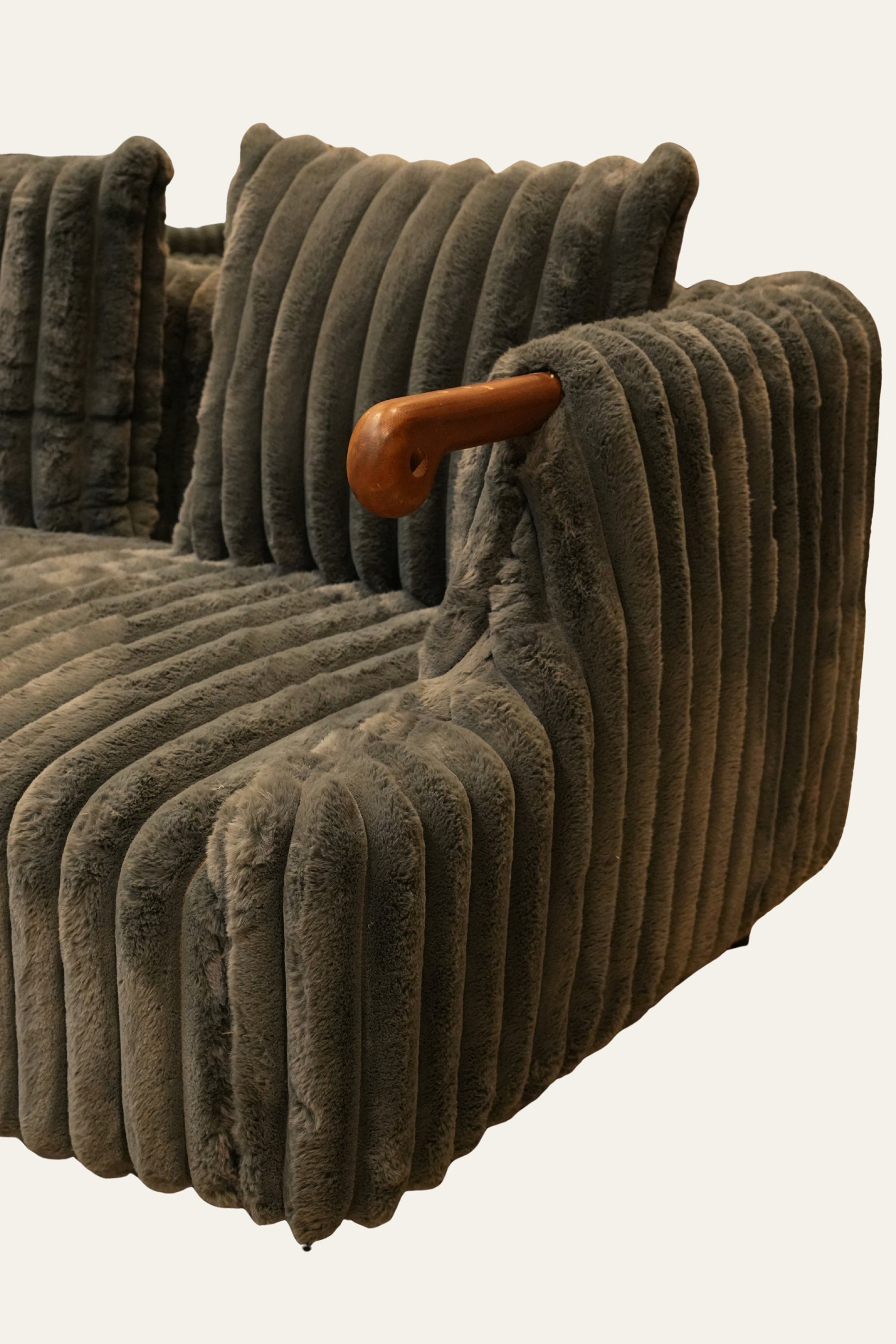 Charcoal Channel Sofa with Wooden Arm Accents