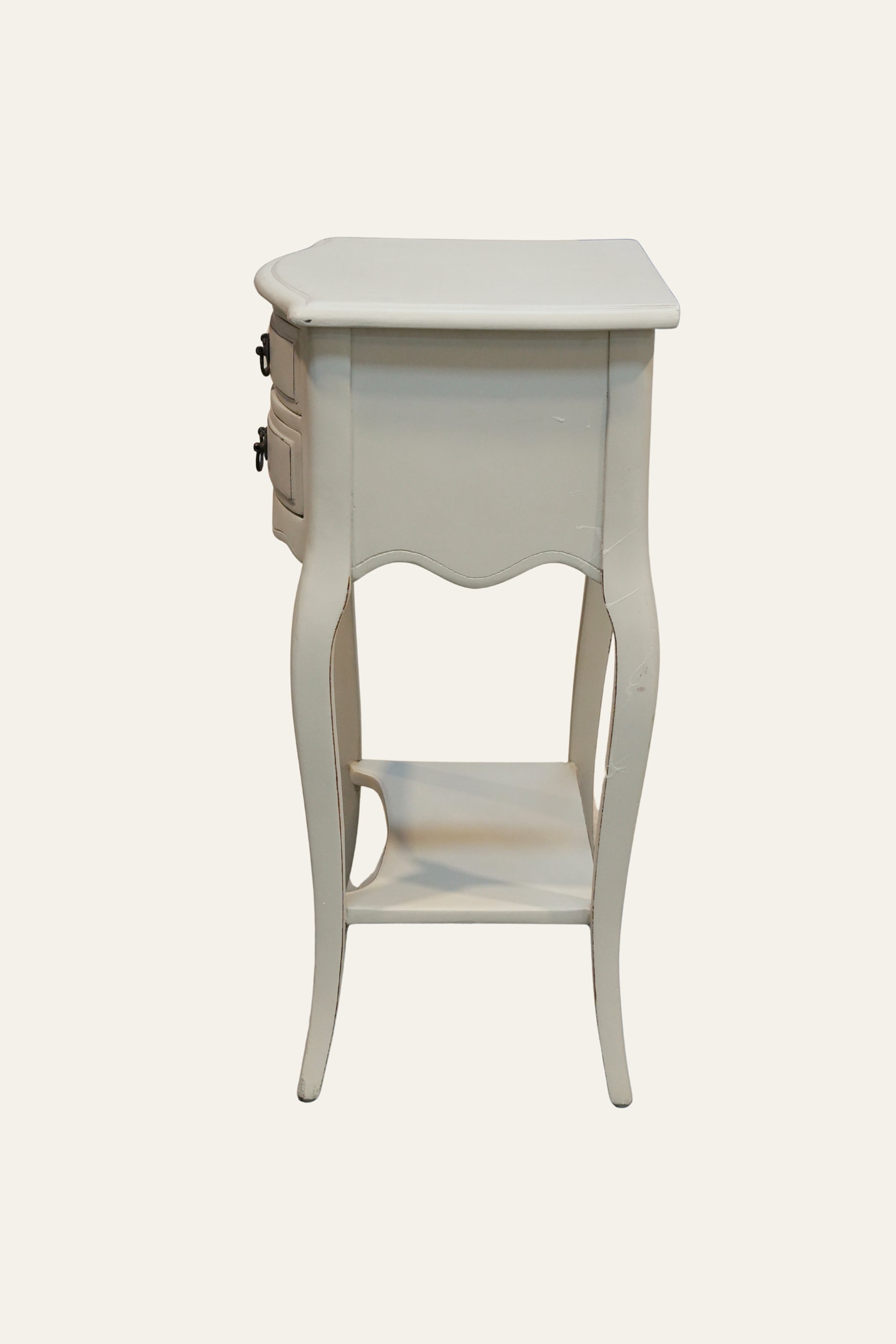 French Style Off-White Bedside Table with 2 Drawers and Shelf