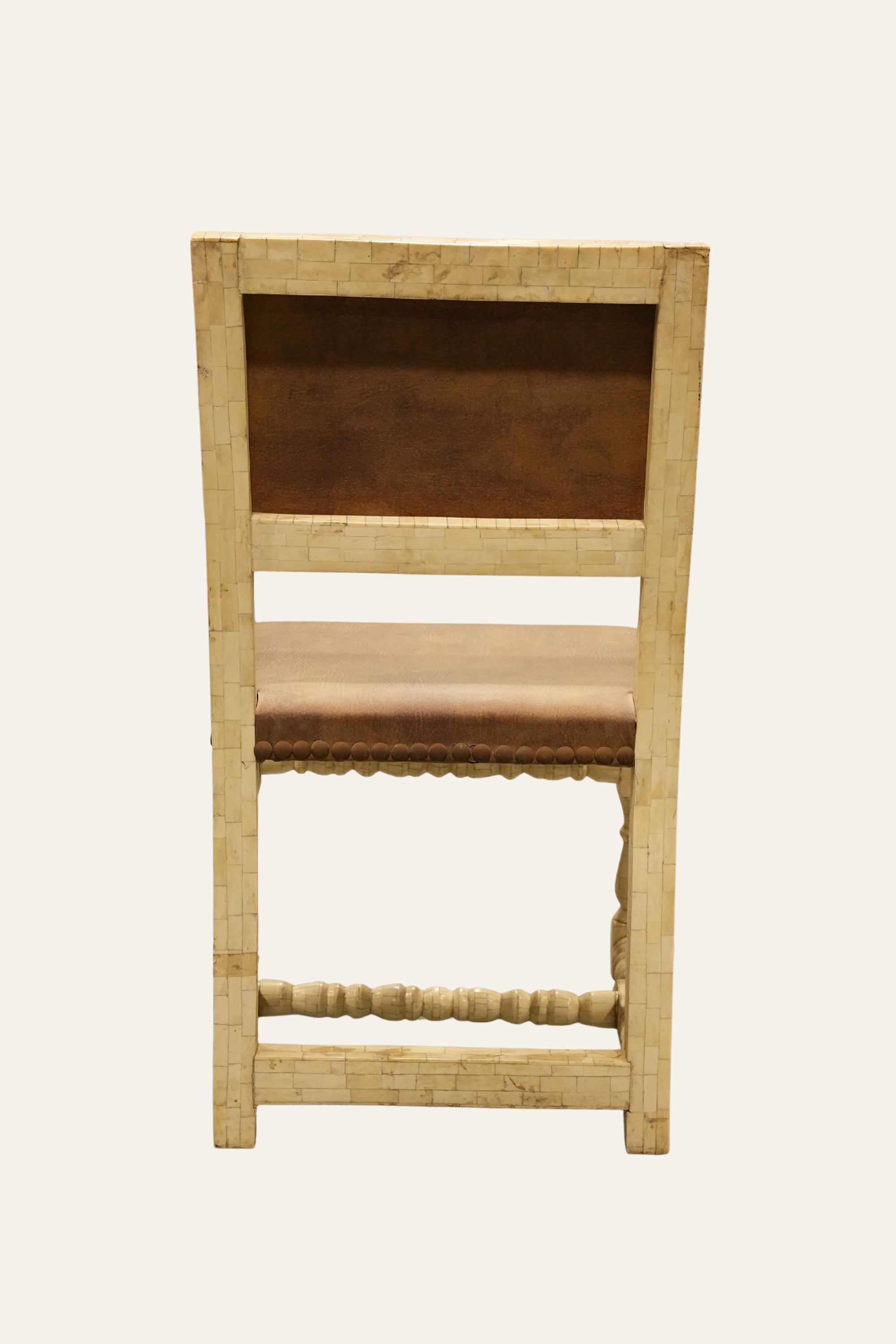 Brown PU Leatherette Dining Chair with Brass Nailhead Trim