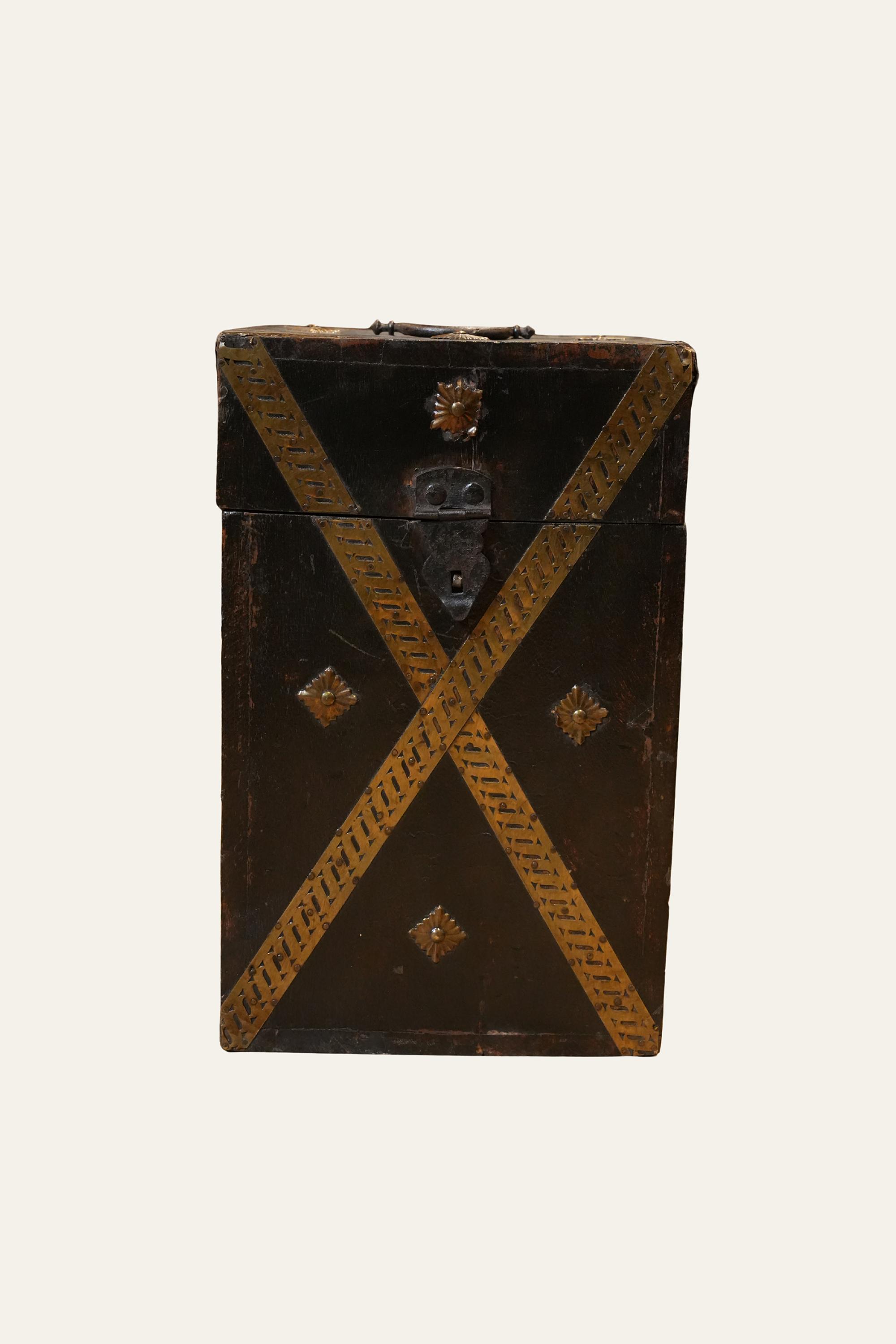 Antique Style Wooden Box with Brass X-Strap
