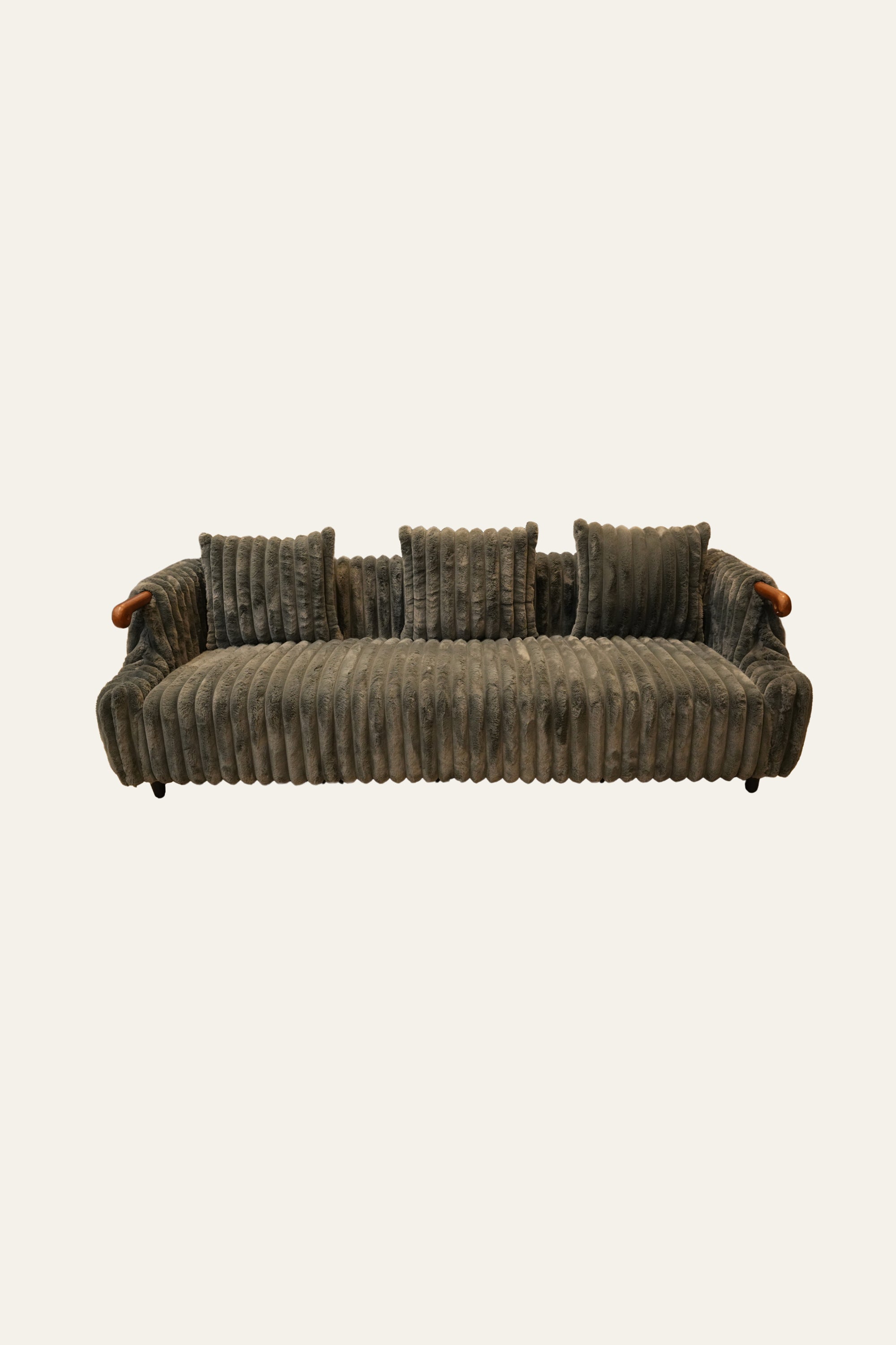 Charcoal Channel Sofa with Wooden Arm Accents
