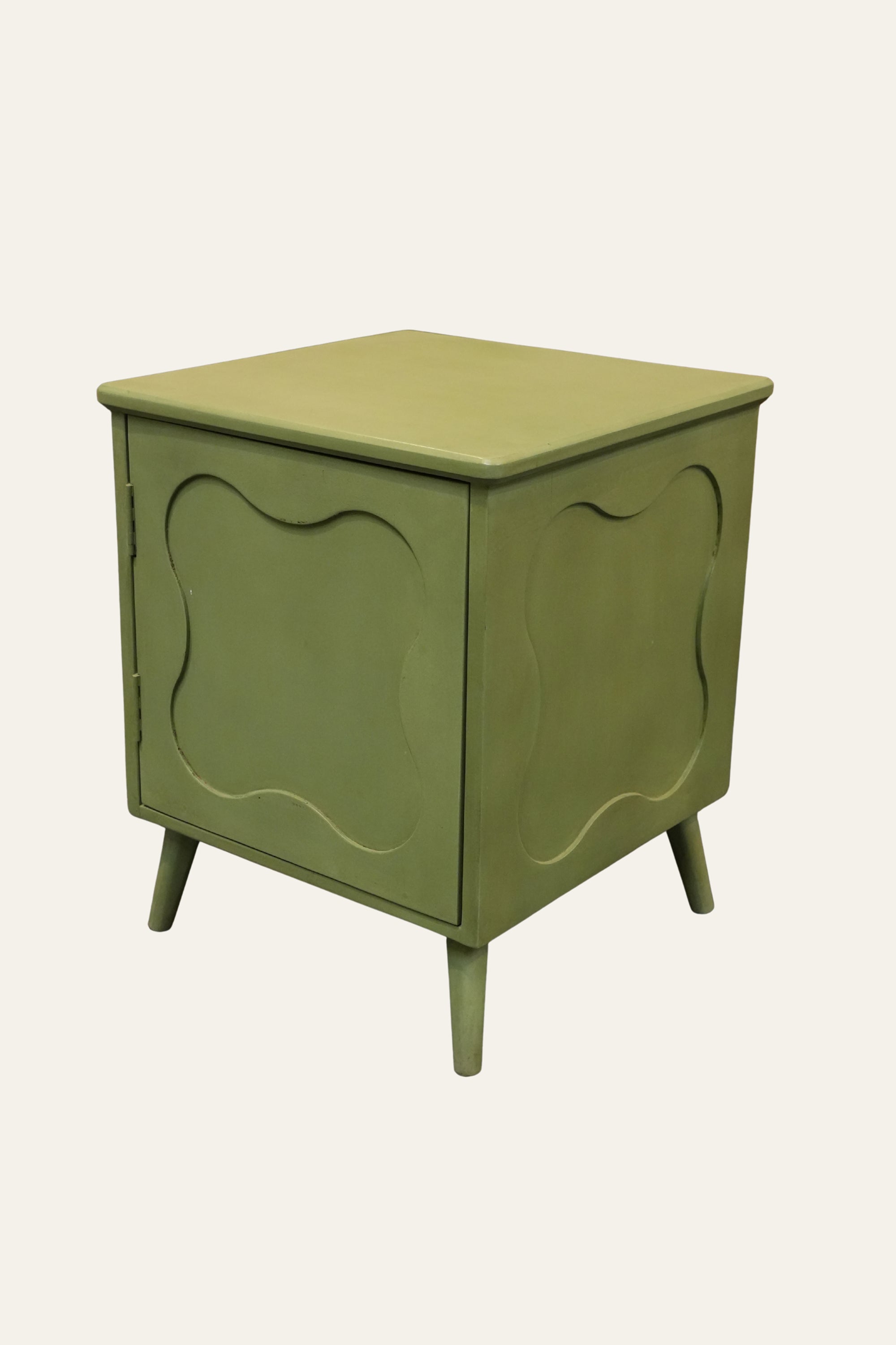 Olive Green Modern Bedside Table with 2 Storage Shelves