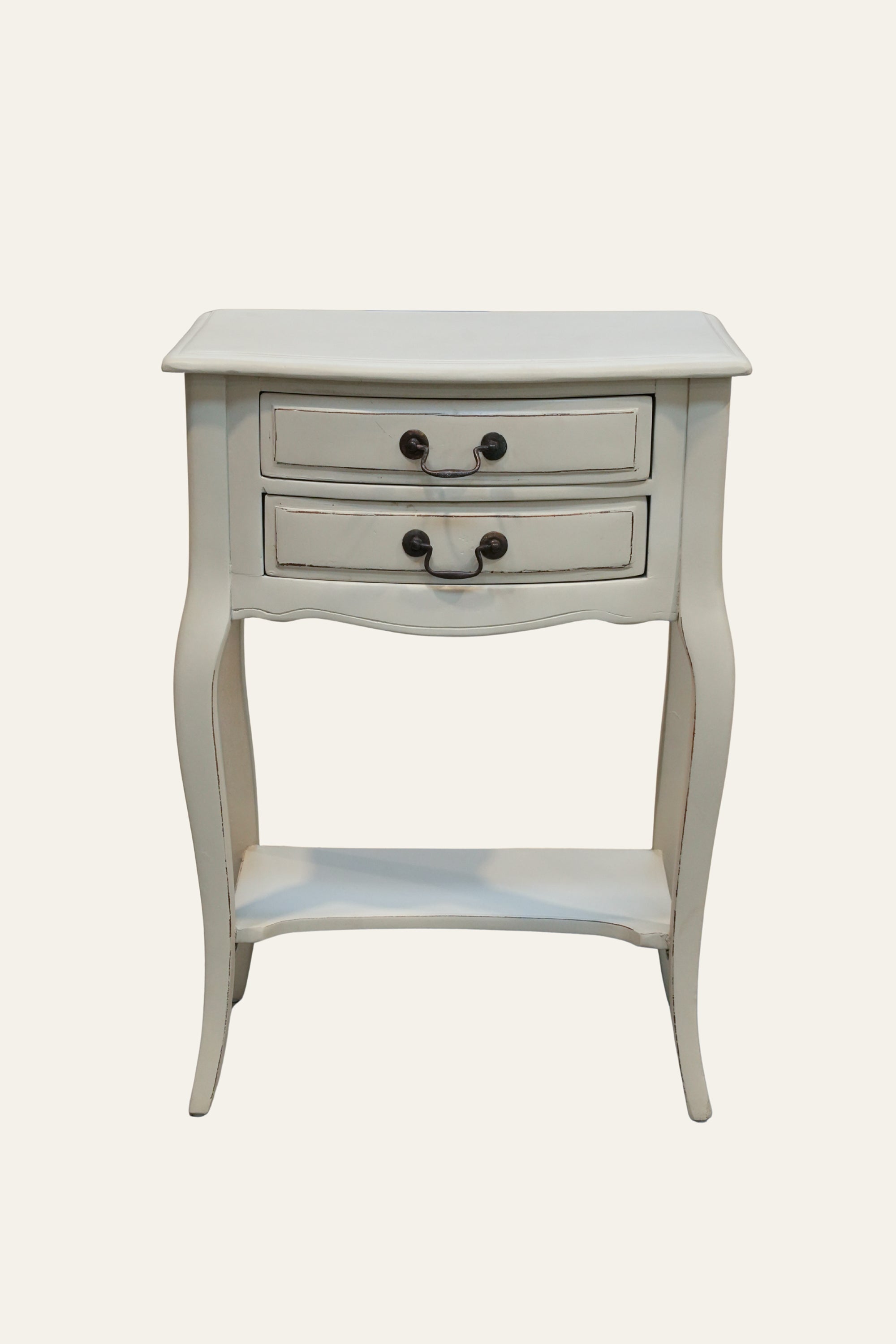 French Style Off-White Bedside Table with 2 Drawers and Shelf