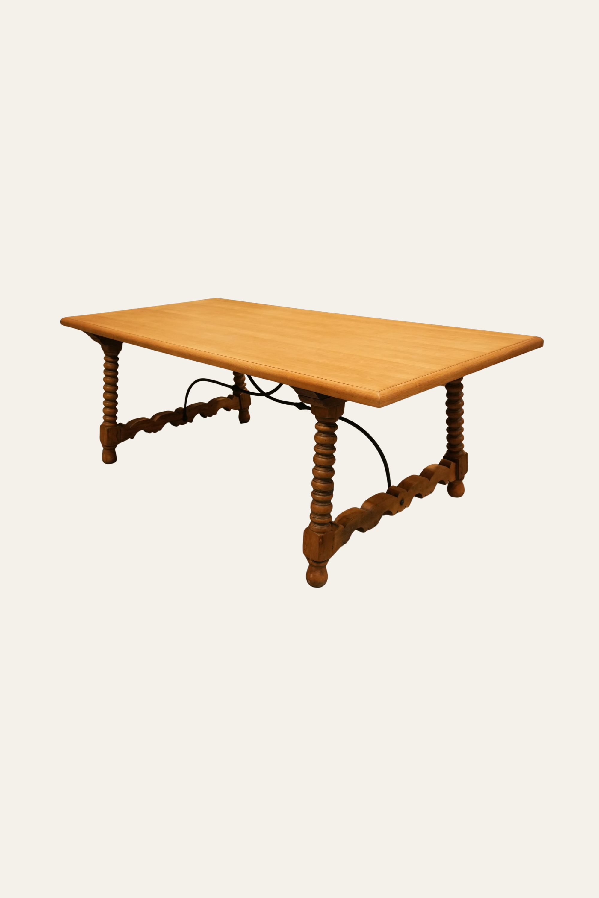Brown Wooden Dining Table with Iron Stretcher