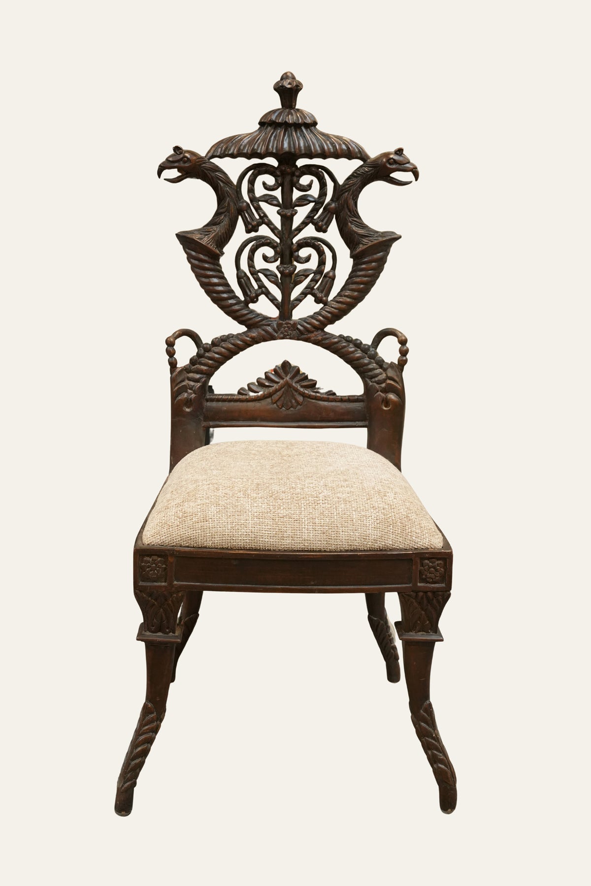 Upholstered Carved Wooden Study Chair