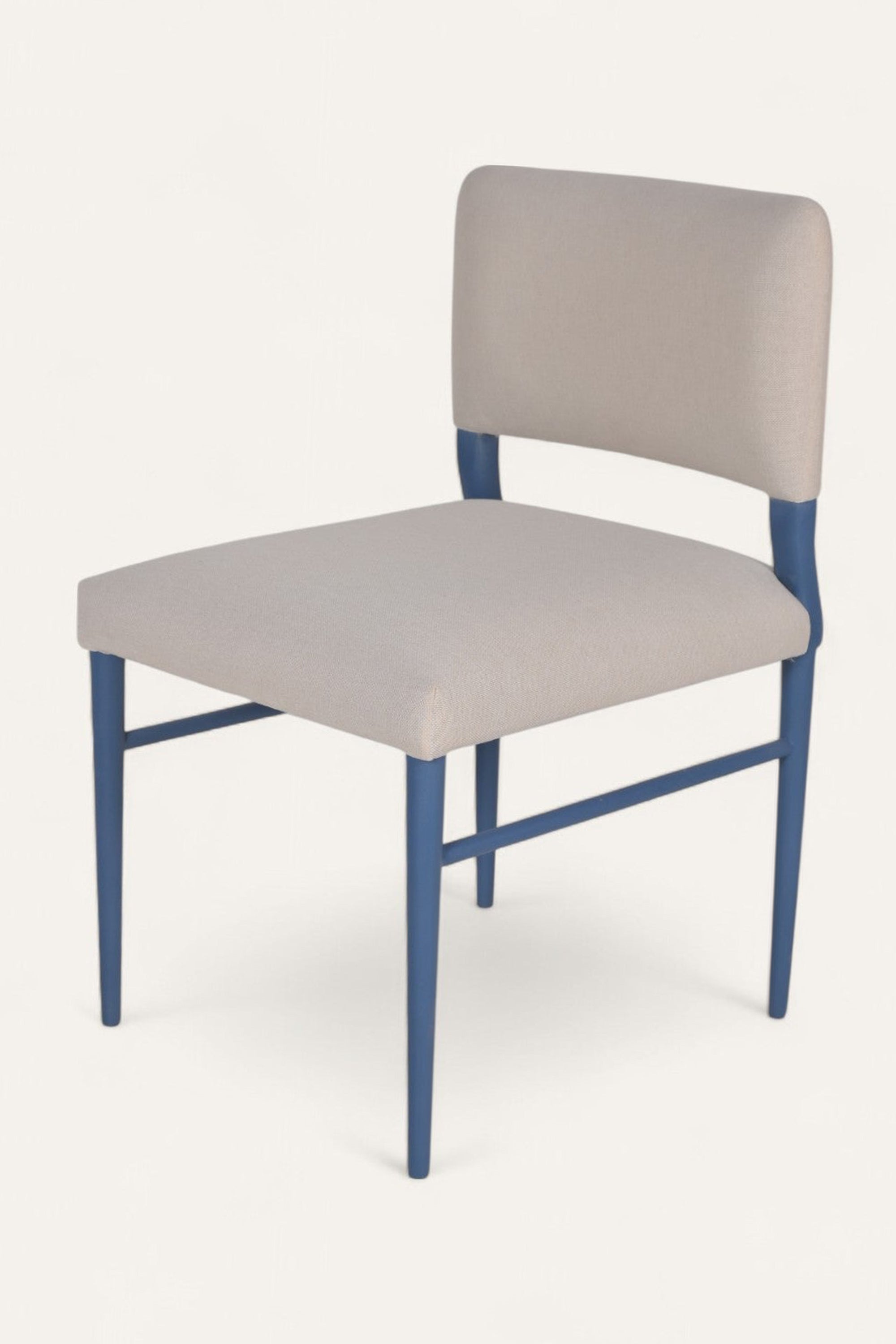 Upholstered Linen Dining Chair in Blue Painted Wood