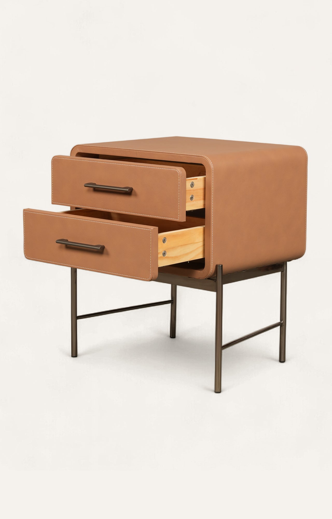 Brown leather side table