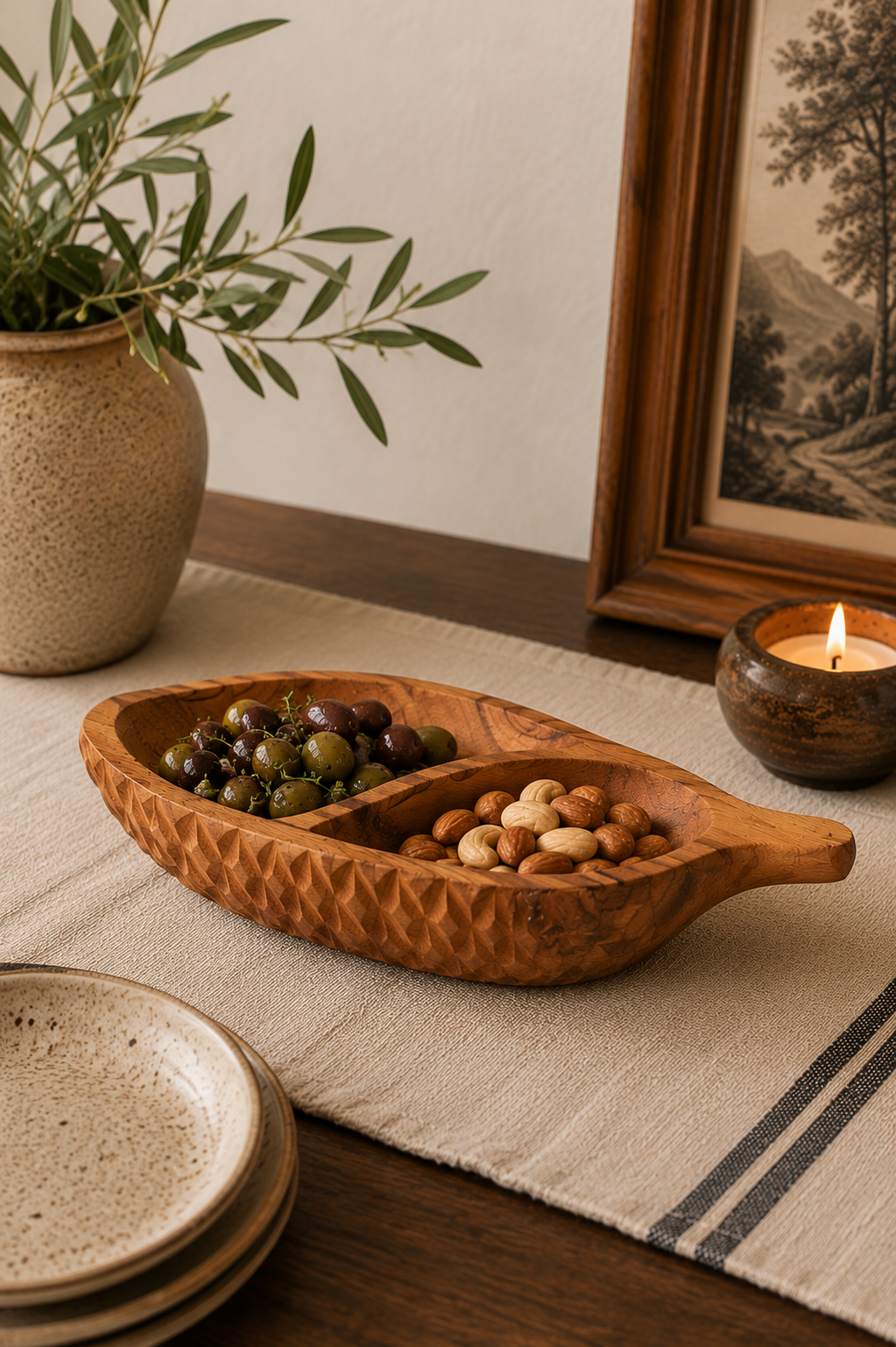 Hand-Carved Teak Wood Serving Bowl