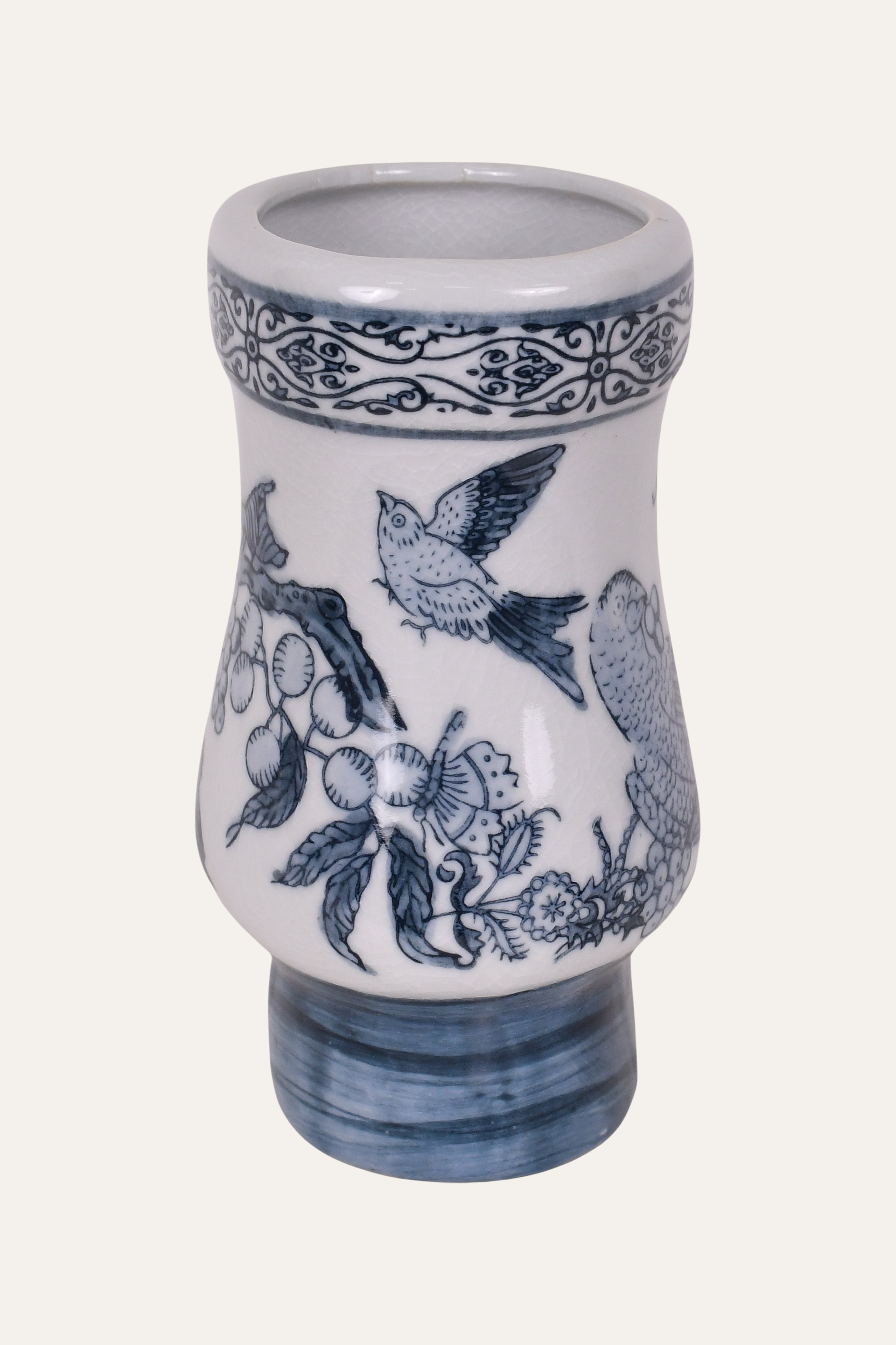 Ceramic vase with blue floral Design