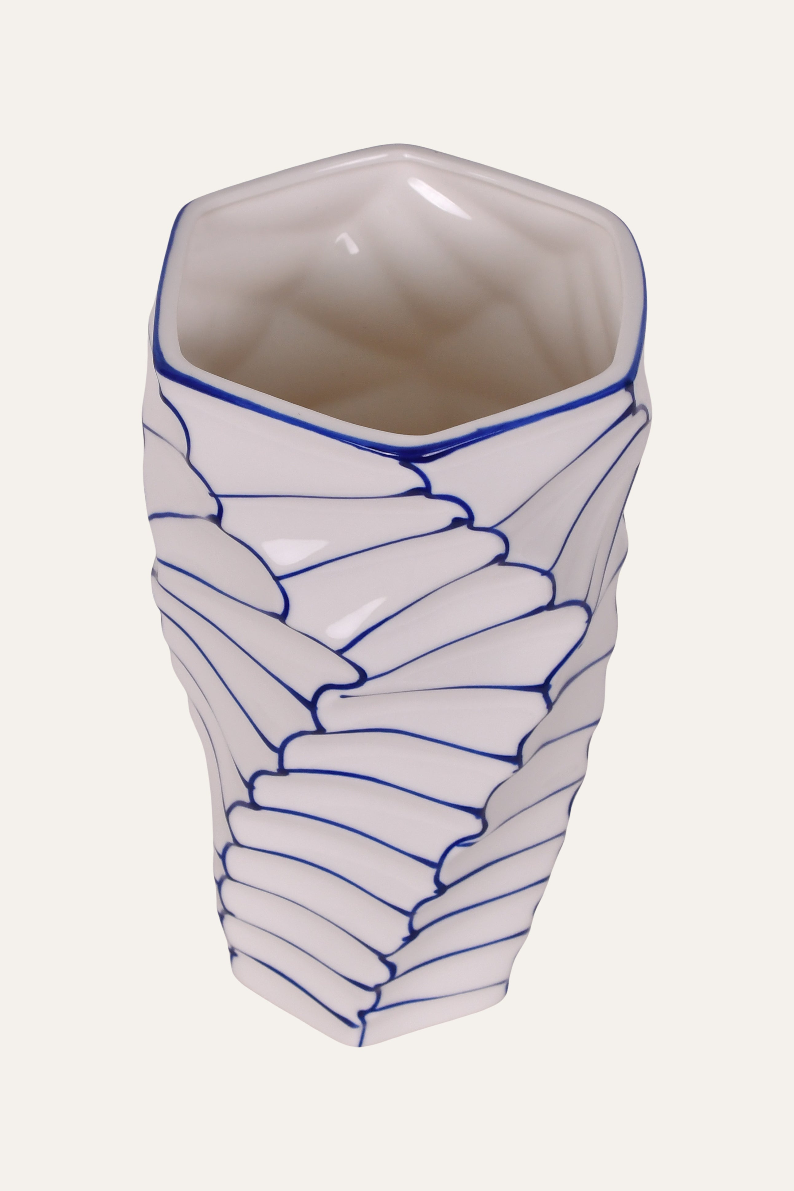 Vase with blue line design