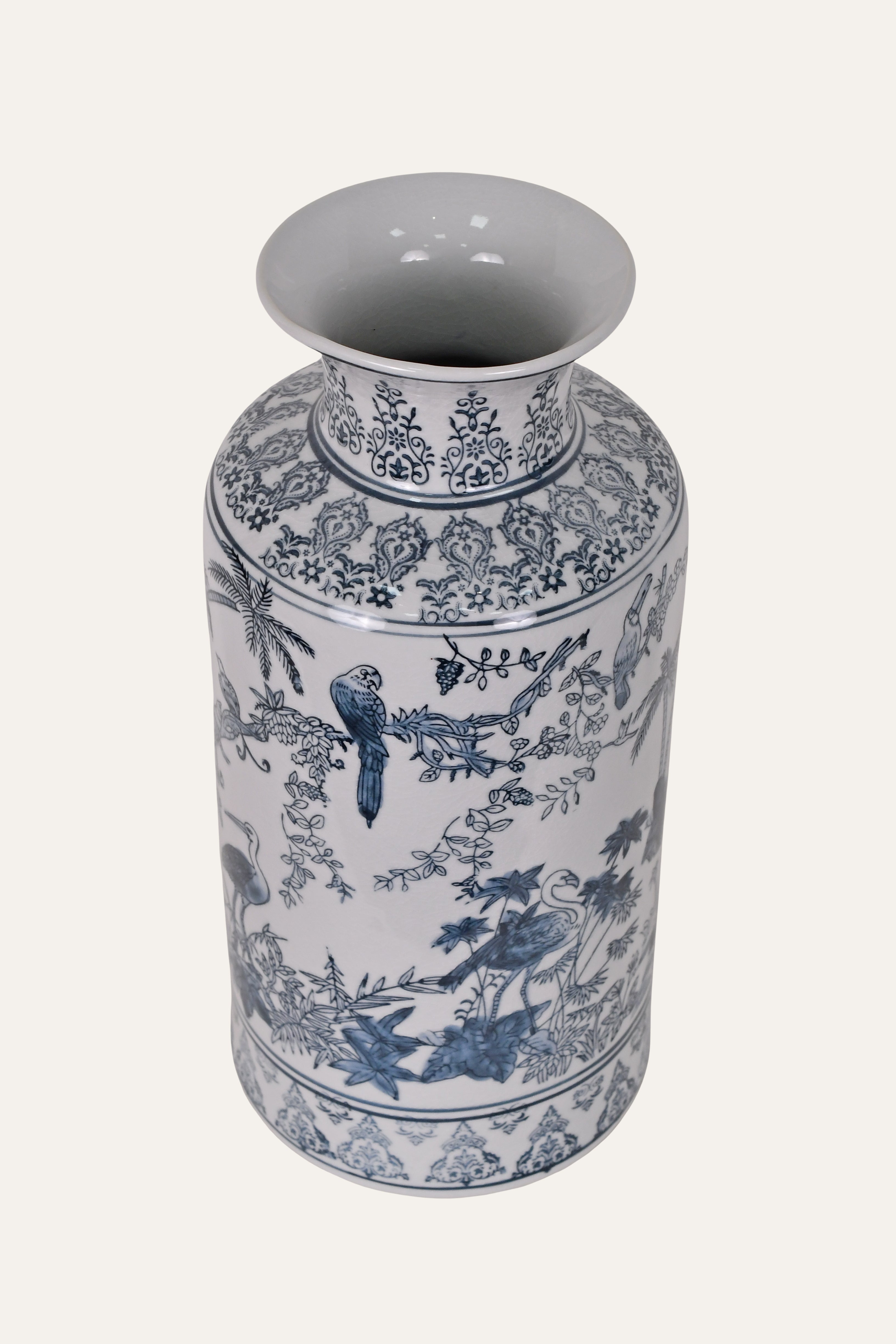 floral and bird patterned vase