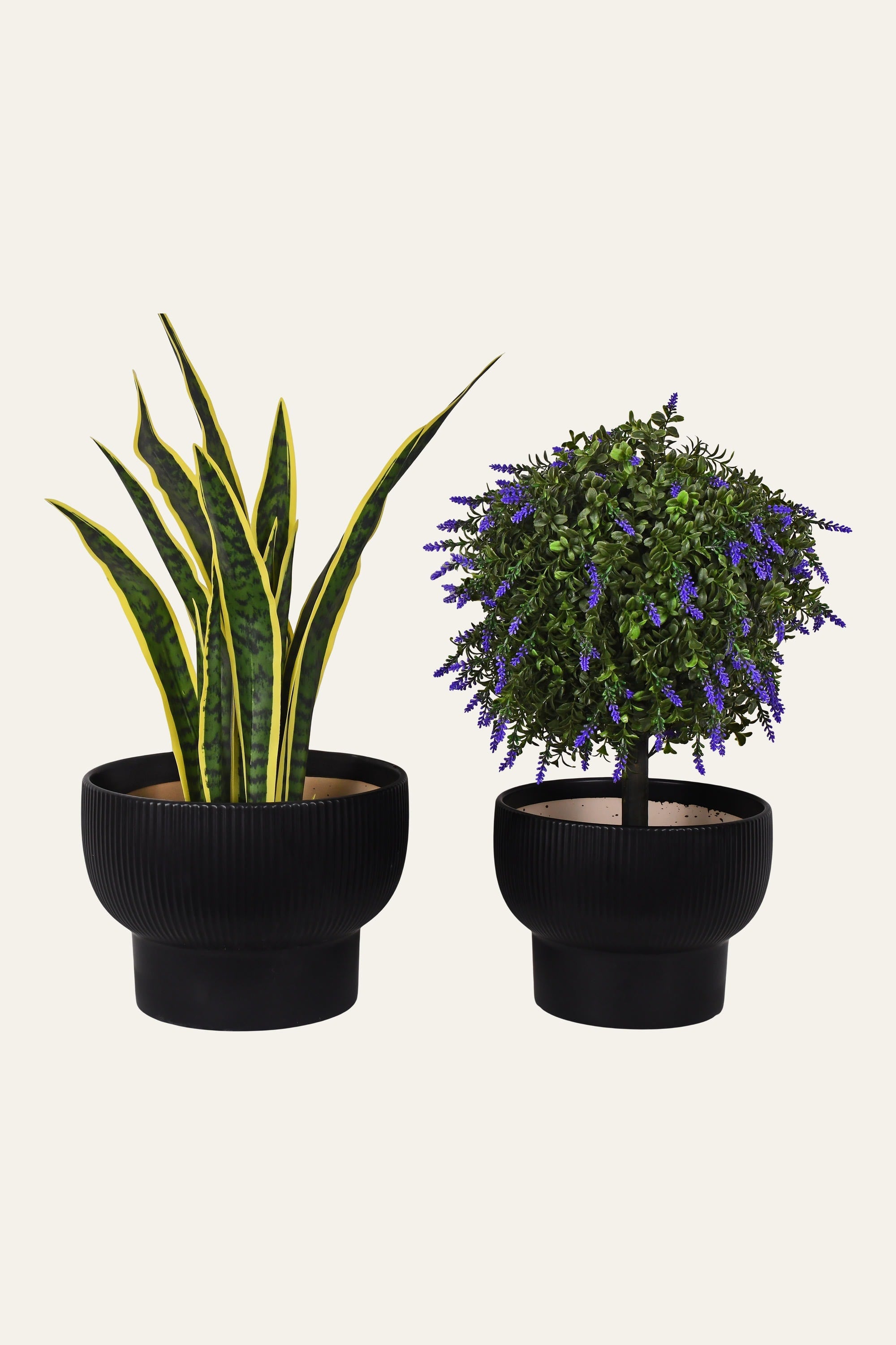 Matte Black Ribbed Ceramic Pot