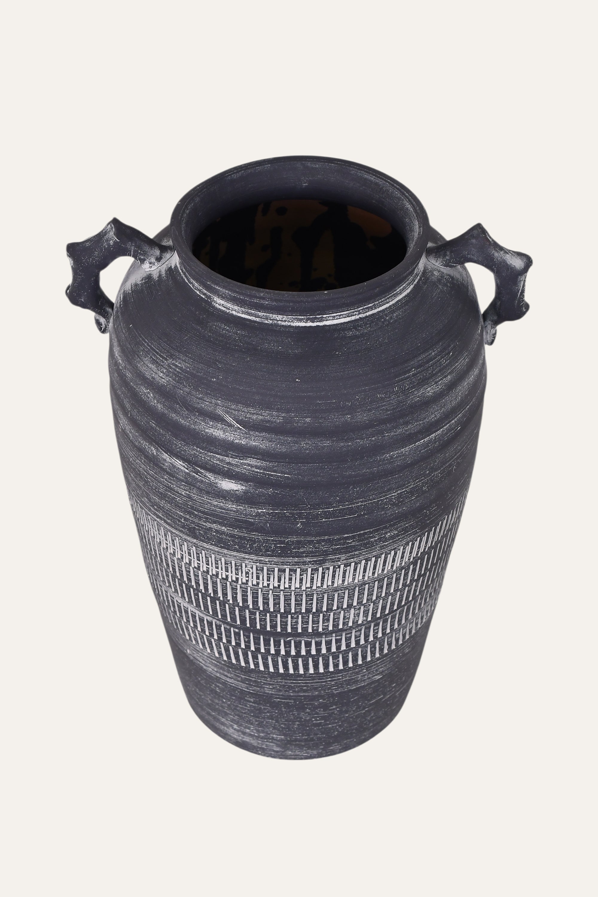 Black textured vase with handles