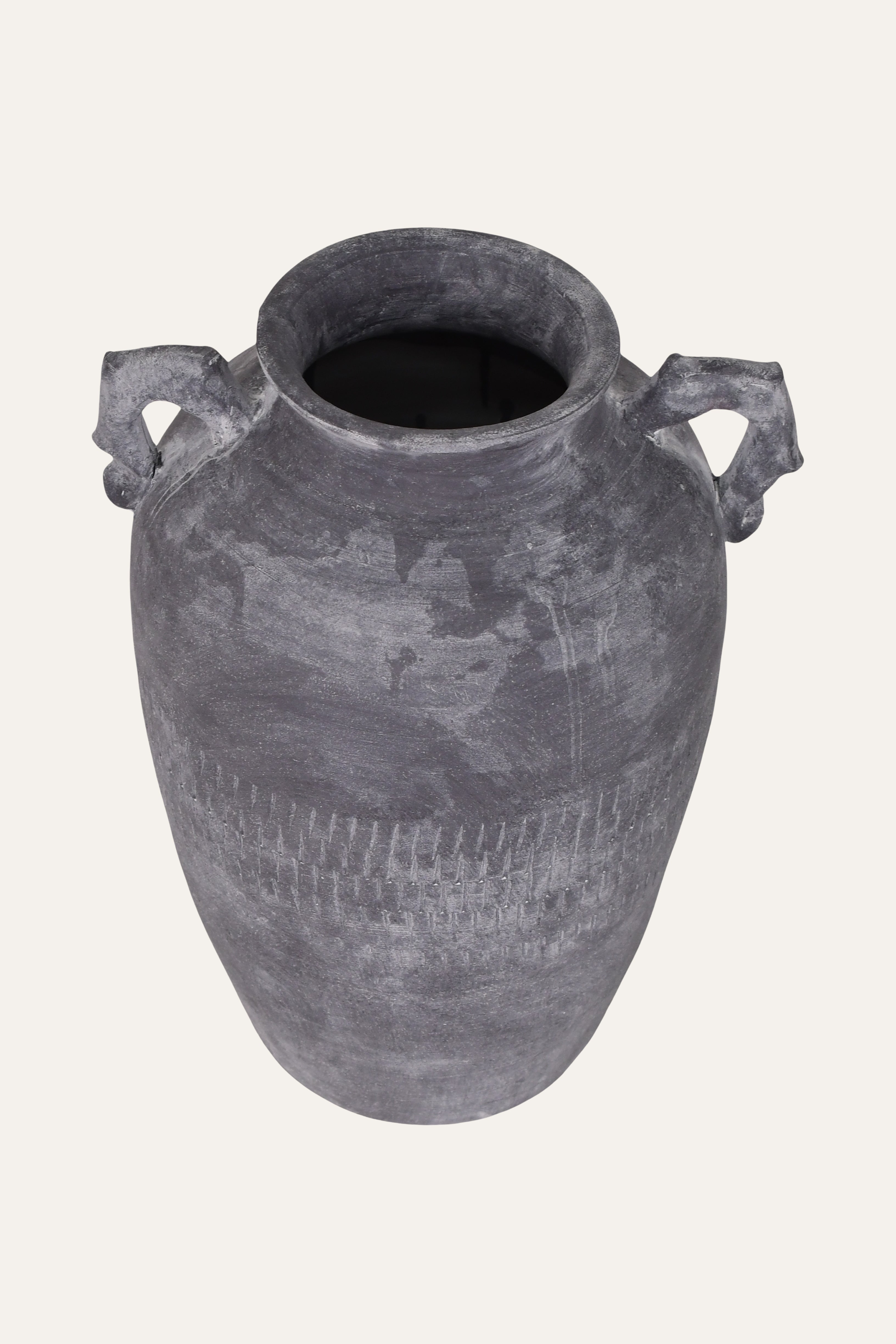 Decorative gray urn with handles