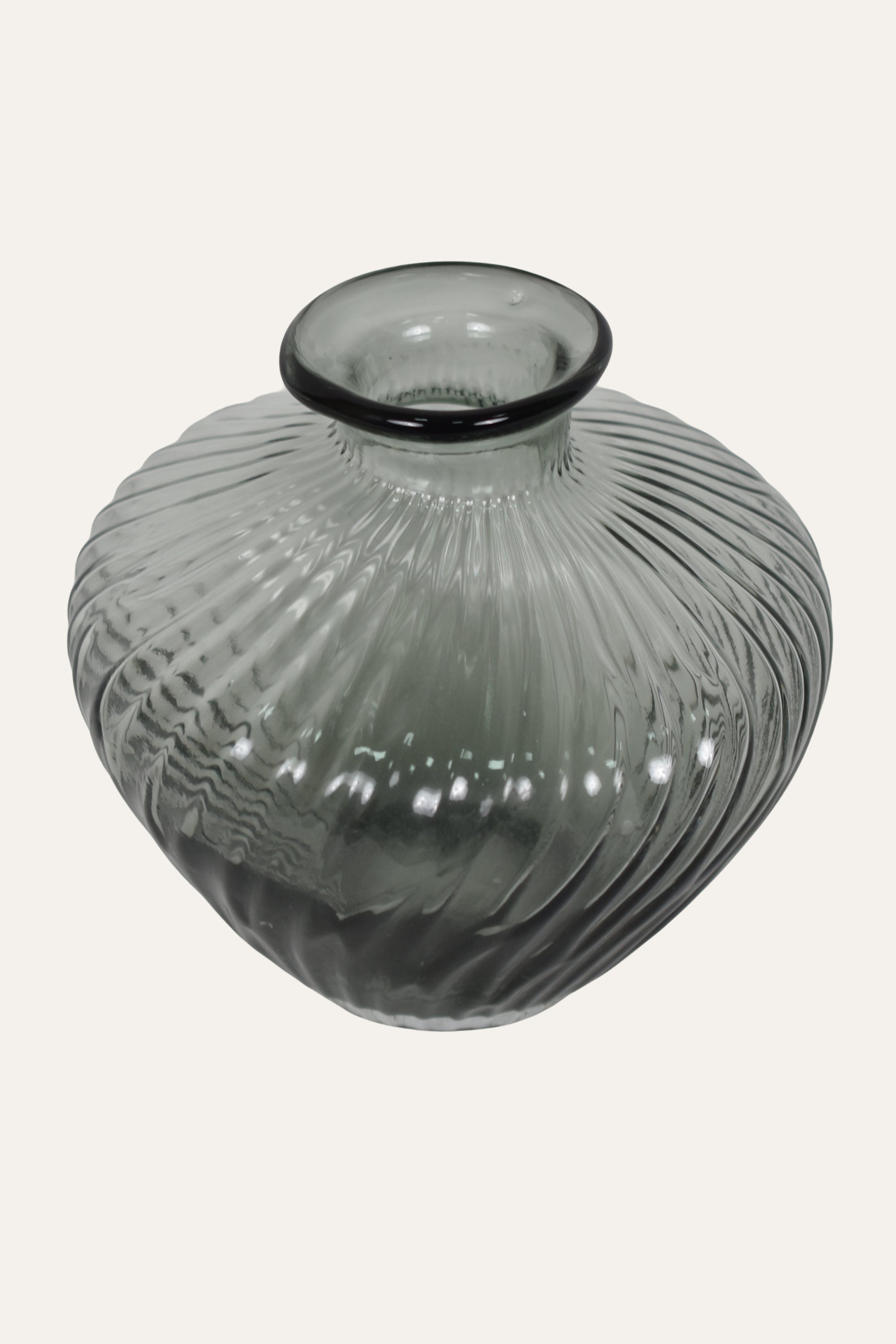 Clear glass vase with ribbed texture