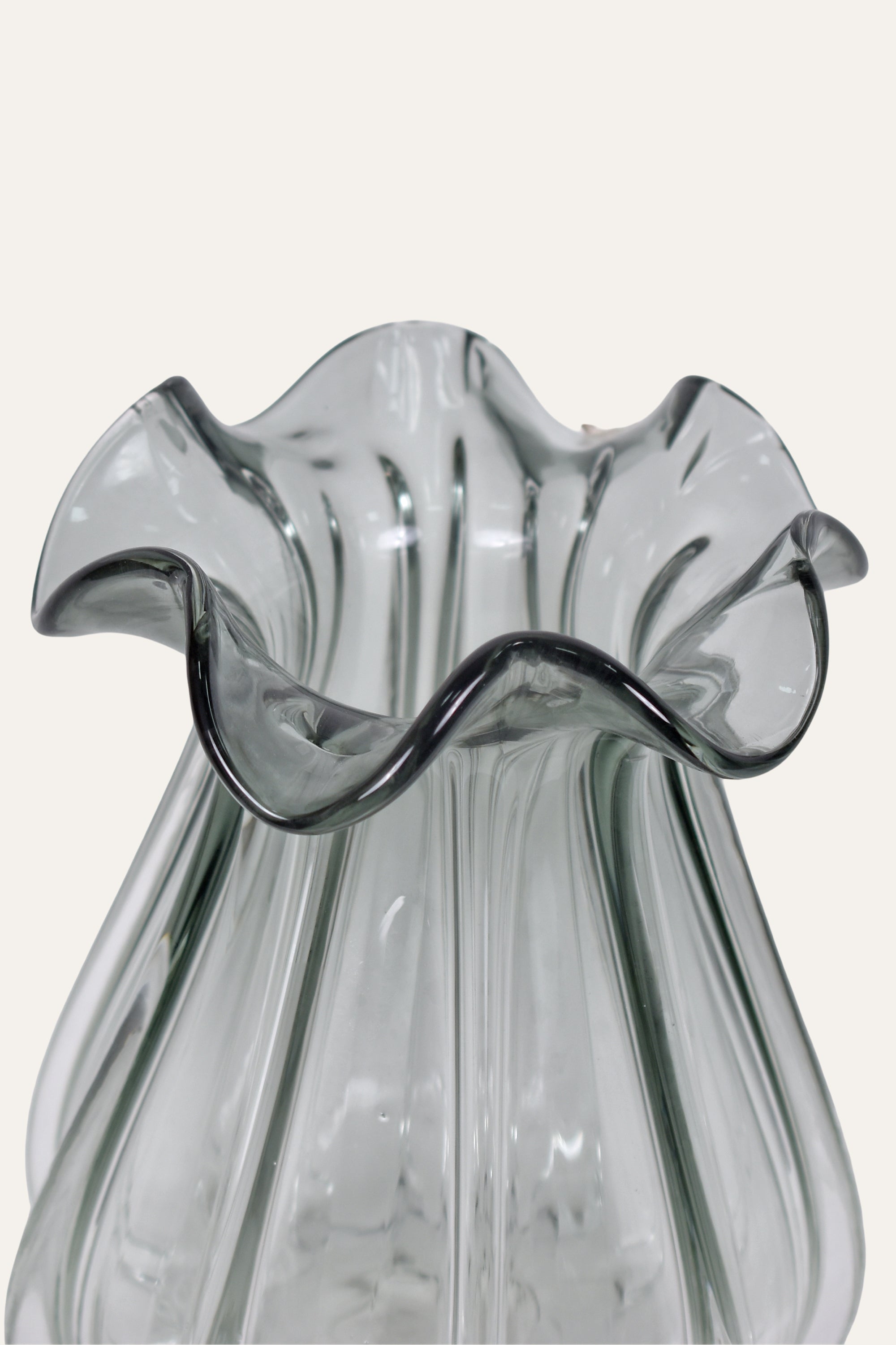 Clear glass vase with wavy design