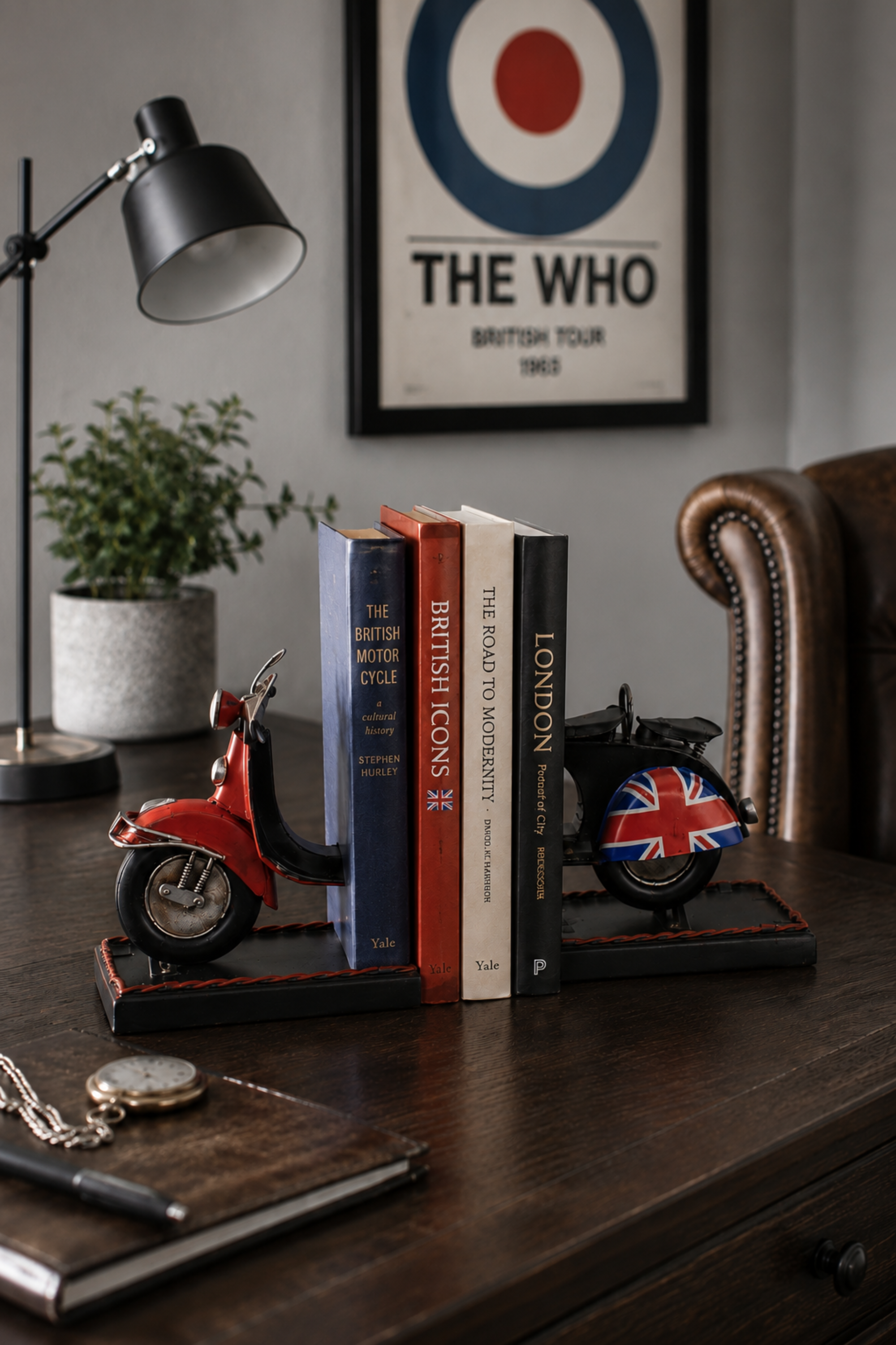 Vintage Union Jack Vespa Metal Bookends