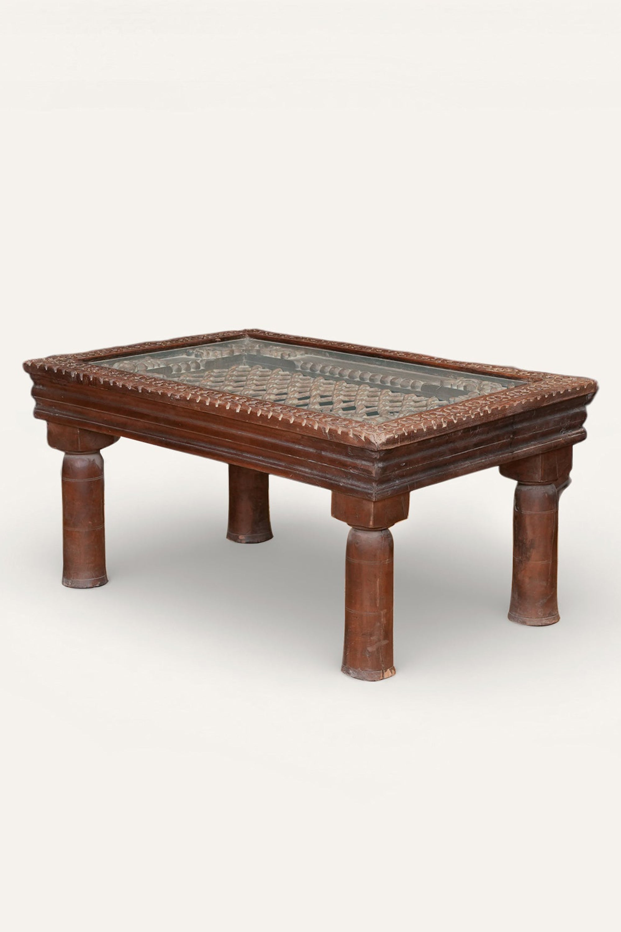 Vintage Hand-Carved Wooden Coffee Table