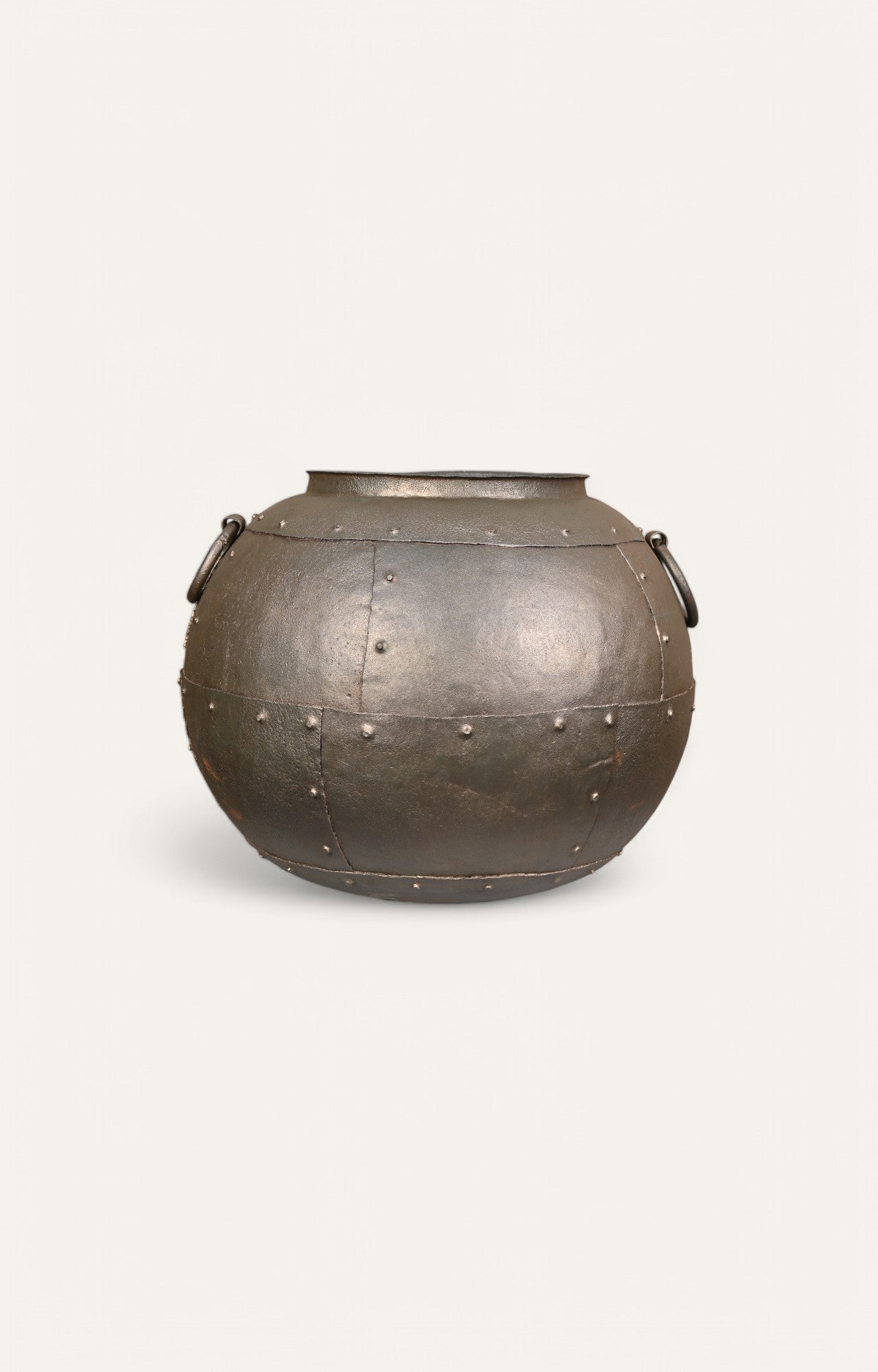 Vintage Round Metal Pot in Gold Finish