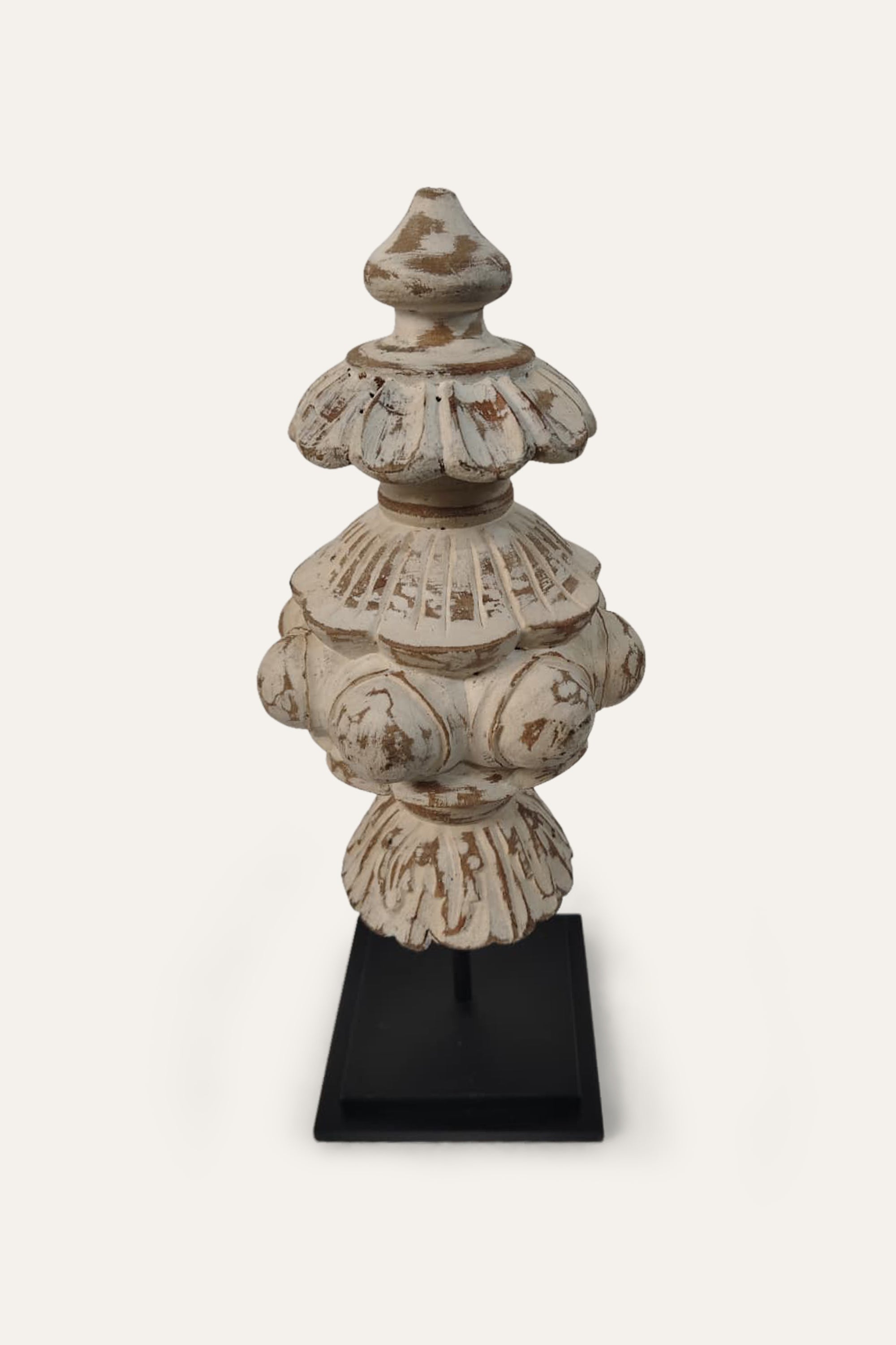 Antique White Carved Temple Finial Decor