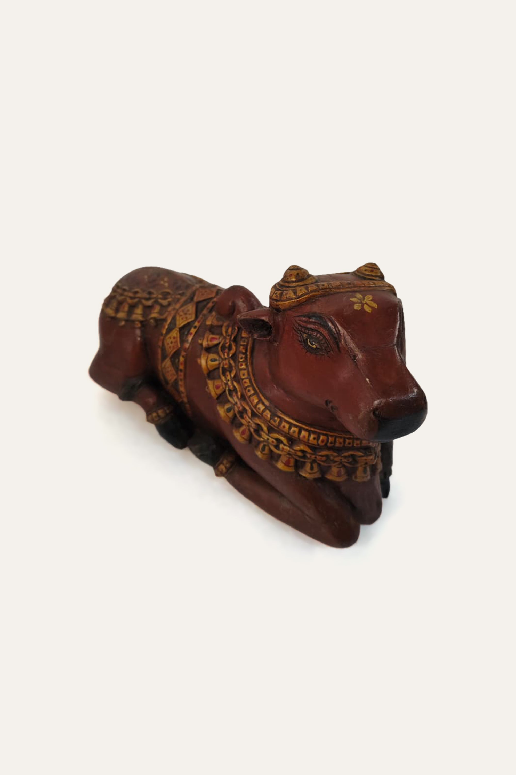 Maroon Carved Sacred Nandi Sculpture for Decor