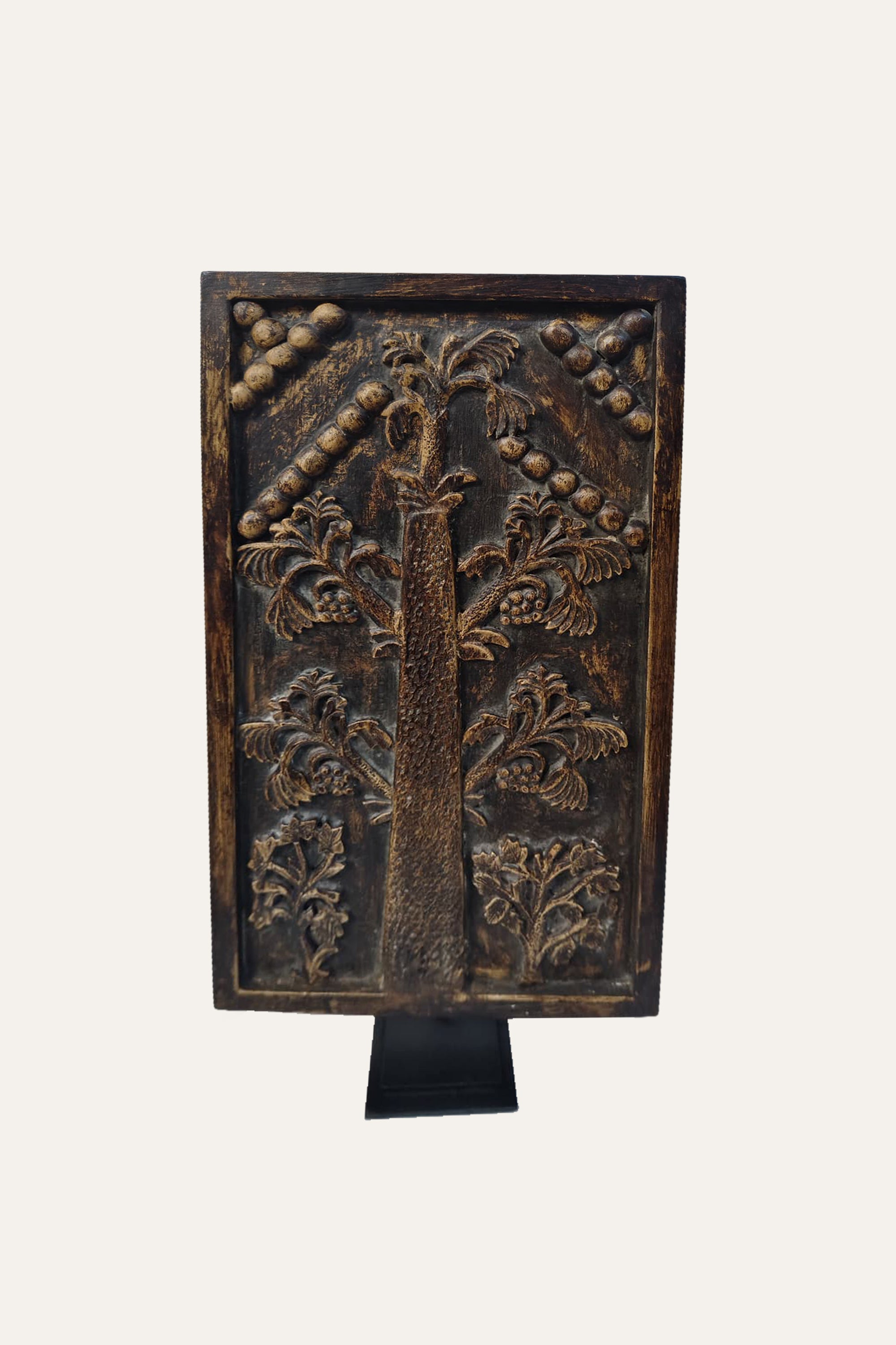 Vintage Carved Botanical Relief Panel on Stand