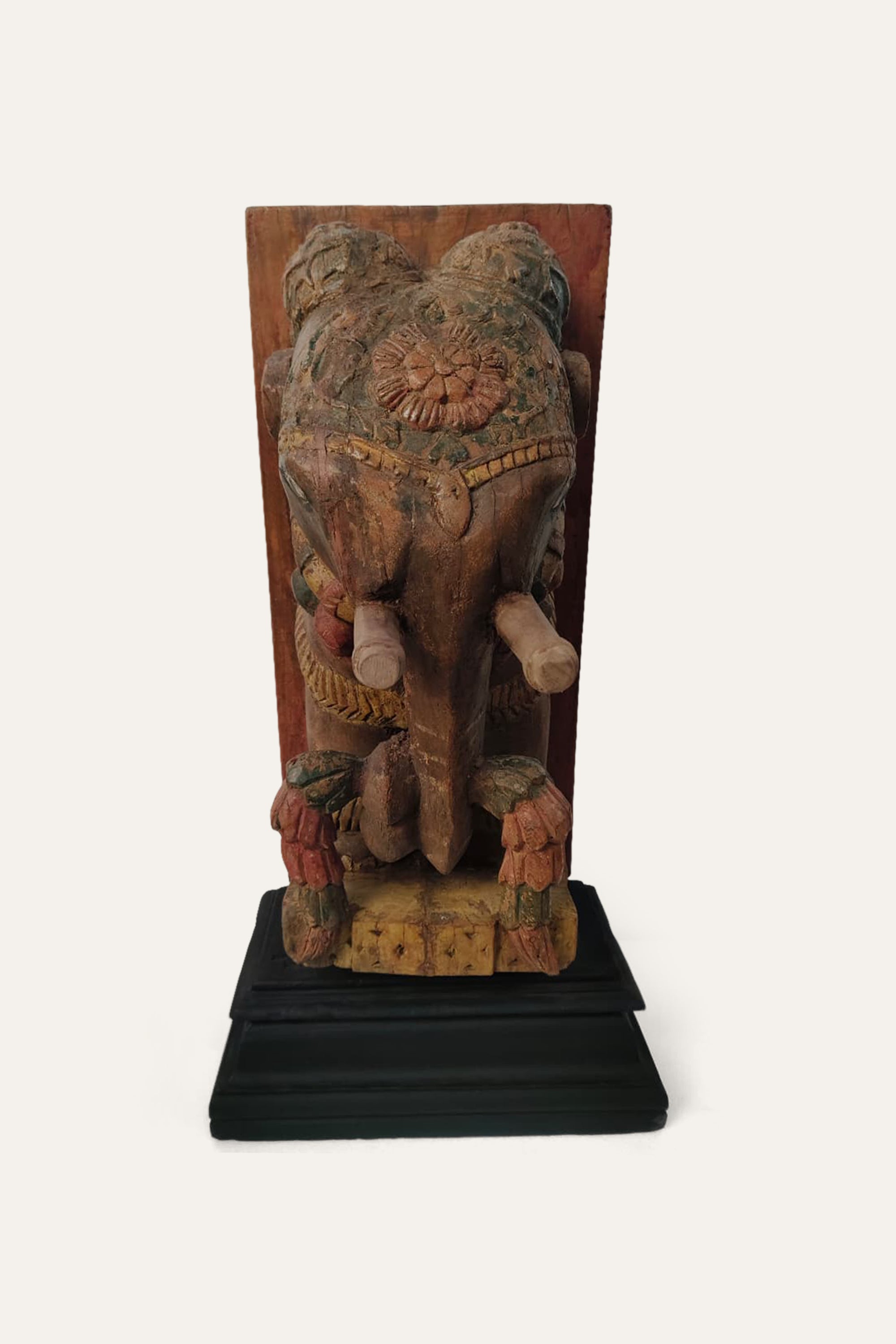 Carved Wooden Elephant Panel for Table Decor