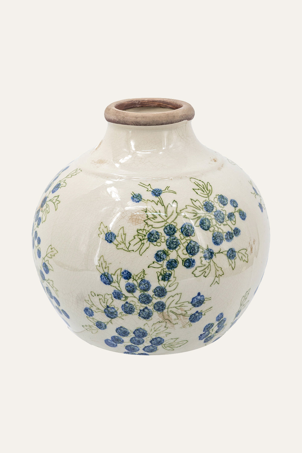 White Ceramic Berry Motif Decorative Vase