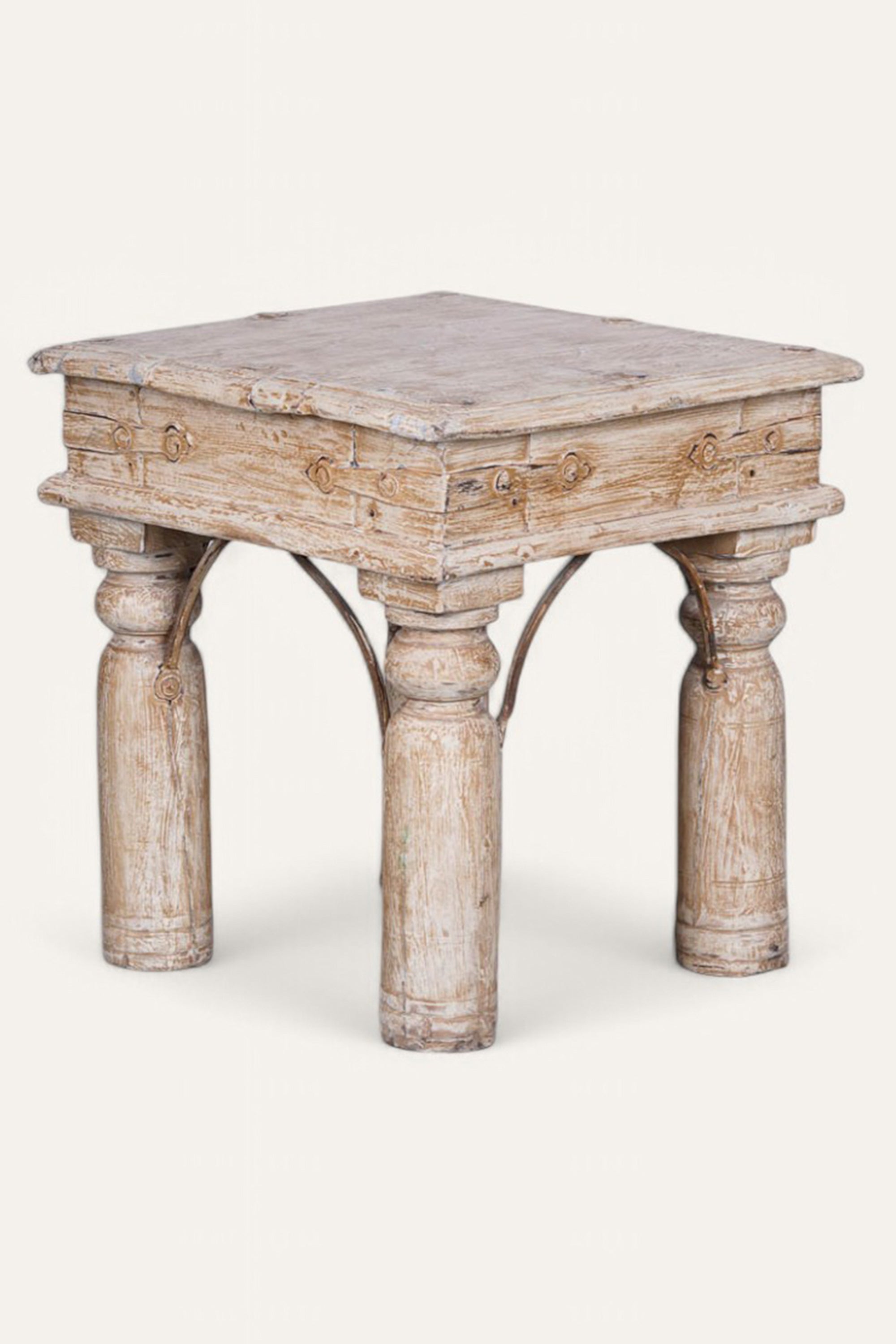 White Distress Finish Wooden Side Table