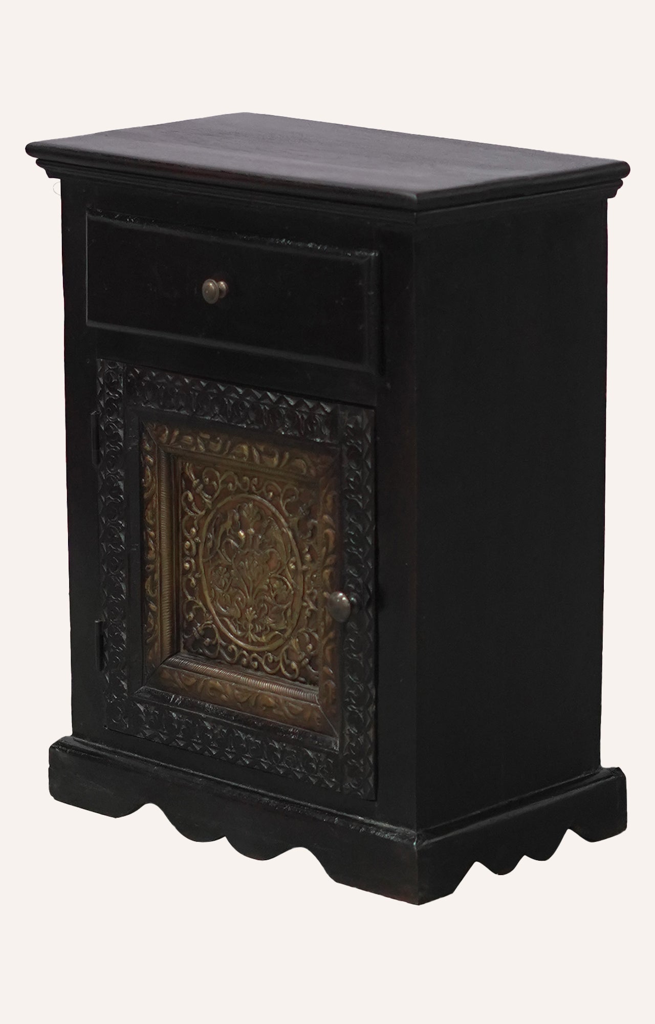 Black Ornate Wooden Nightstand