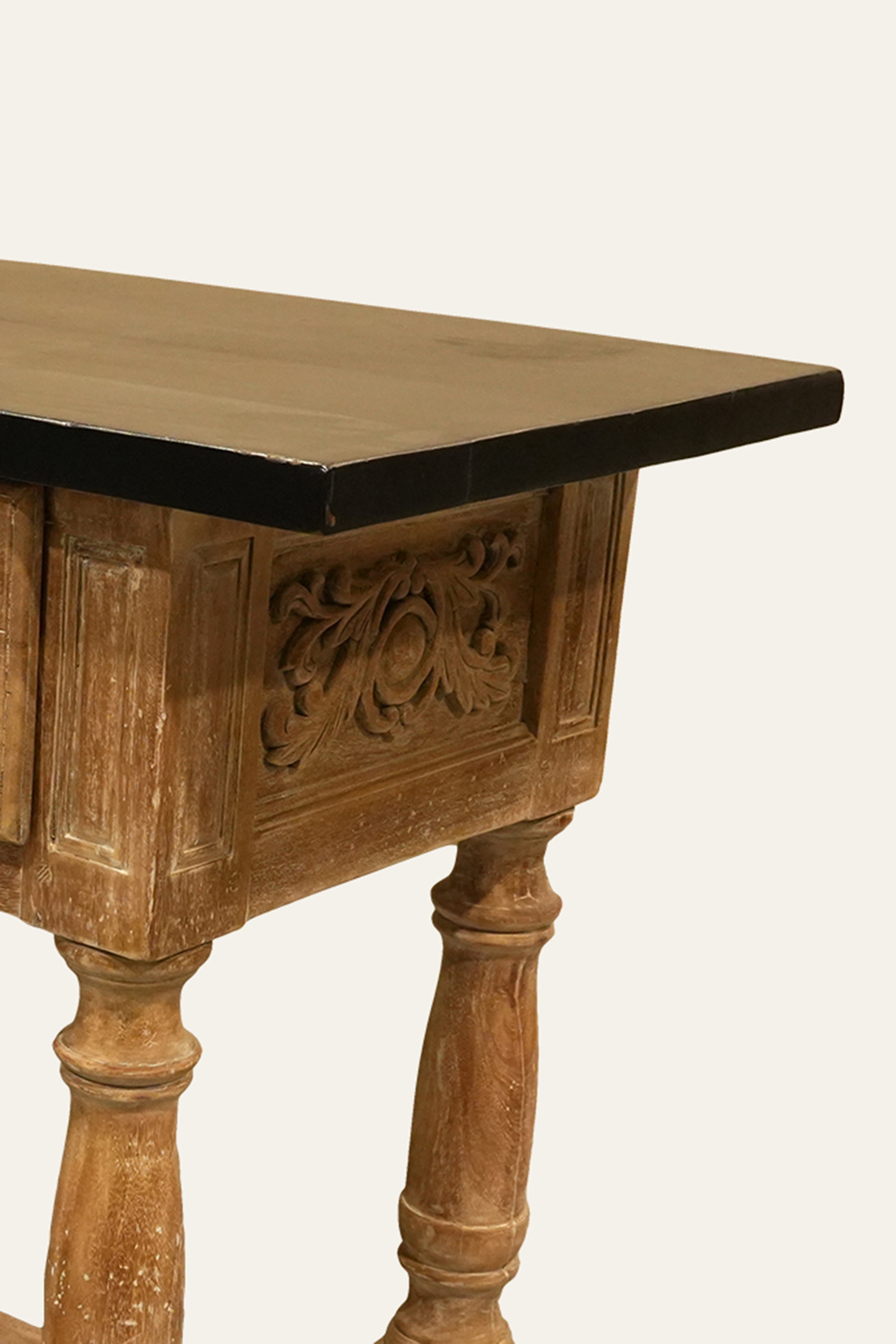 Wooden acanthus console table with drawers